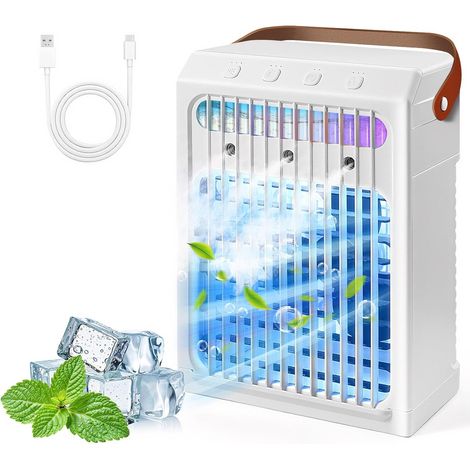 Tragbarer, Weißer Luftkühler – 900-ml-wassertank – 3 Geschwindigkeitsstufen – 2/4/6-stunden-timer – 7-farbiges Nachtlicht – Leise Verdunstungskühlung – Geeignet Für Schlafzimmer Und Büro