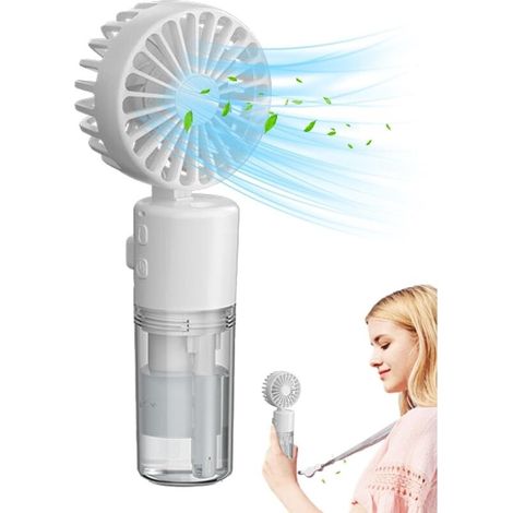 Tragbarer, Per Usb Aufladbarer Ventilator Mit Sprühfunktion – Ideal Für Camping, Make-up, Büro Usw. – 1 Stück, Weiß