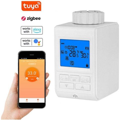 Tuya Zigbee Lcd-display Trv Thermostatventil, Intelligente Temperaturregelung, Wöchentlich Programmierbares Heizventil Mit App-steuerung Und Amazon Alexa, Von Debuns