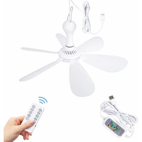 Usb-deckenventilator – 6 Flügel – Leise – 5v Dc, Wiederaufladbar – Mini-hängeventilator, Weiß – Geeignet Für Drinnen Und Draußen, Wohnmobil, Schlafzimmer Und Camping