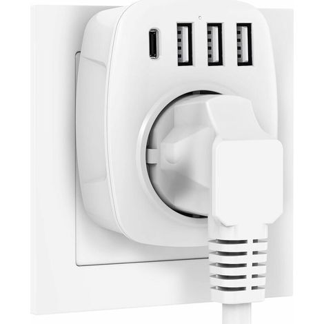 Usb-steckdose, Steckdosen Mit 3 Usb-ladeanschlüssen (2,4 A) Und 1 Usb-c-anschluss (3 A), 5-in-1-steckeradapter, Wandsteckeradapter (weiß), Von Debuns