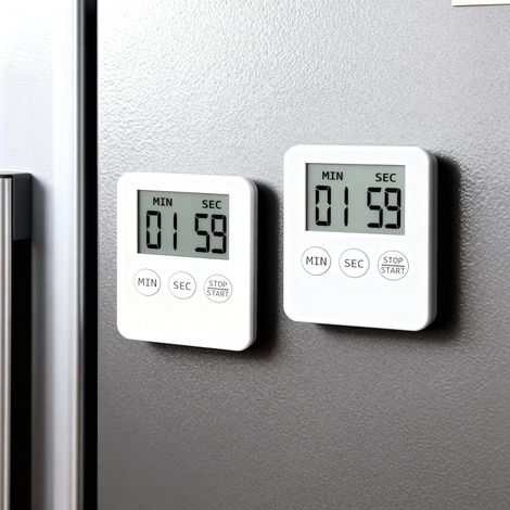 Ultradünner 2er-pack Mini-timer – Leistungsstarker Alarm – Magnetische Rückseite – Großes Display – Countdown- Und Stoppuhrfunktion – Ideal Zum Kochen, Backen, Für Sport Und Büro – Weiß