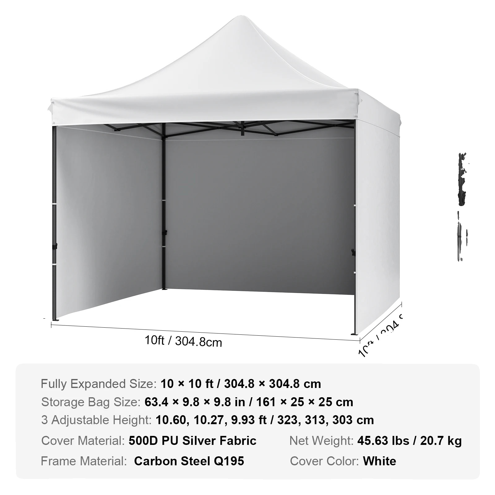 Pop-up Pavillon, Wasserdichtes Design, Tragetasche, 10x10ft Weiß