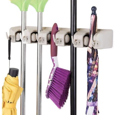 Wandmontierter Besenhalter Mit 5 Schlitzen Und 6 Haken / Wandmontierter Besenhalter Für Bad, Küche Oder Garage – Weiß, Von Debuns
