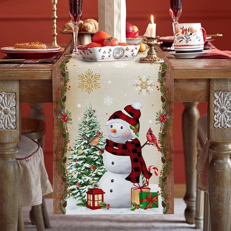 Weihnachtstischläufer, Weihnachtstischdecke, Weihnachtsdekoration, Weihnachtstischwäsche – 33 X 120 Cm, Weihnachtsschneemann