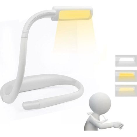 Wiederaufladbare Nackenleseleuchte, Led-leselampe, Helligkeit Einstellbar, 3 Farben, Flexibler Arm, Weiß, Von Debuns