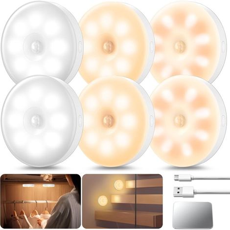 Wiederaufladbare Usb-bewegungsmelderlampe Für Den Innenbereich, Bewegungsmelder-nachtlicht Für Flur, Küche, Treppenhausbeleuchtung, Kinderzimmer, Kleiderschrankbeleuchtung (6 Stück)