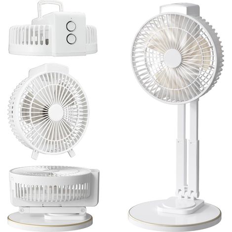 Wiederaufladbarer 7-zoll-tischventilator – Mit Licht Und Haken – Höhenverstellbar – Abnehmbarer Kopf – Usb-anschluss – Weiß – Ideal Für Camping, Büro Und Outdoor-aktivitäten