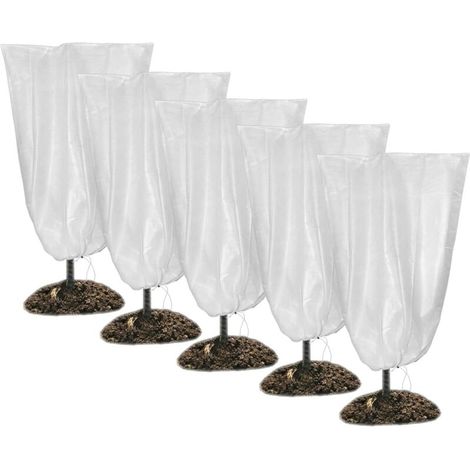Winterliche Pflanzenschutzhüllen Mit Kordelzug – Zum Schutz Der Meisten Pflanzen Im Winter – 5er-pack, Weiß, 60 X 80 Cm