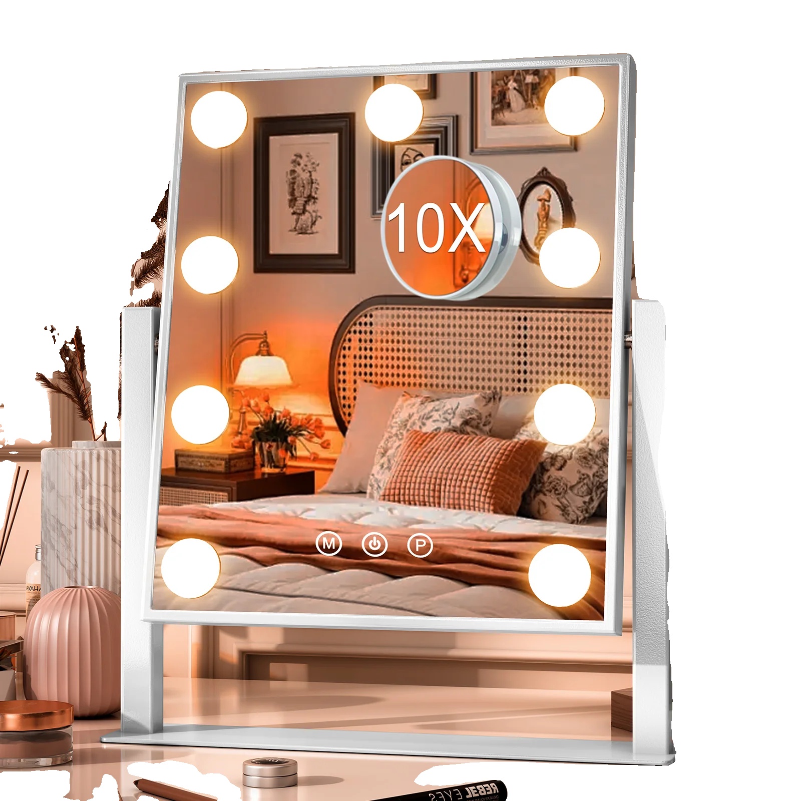Make-up Spiegel, Dimmbare Led-lichter, 10-fache Vergrößerung, Weiss