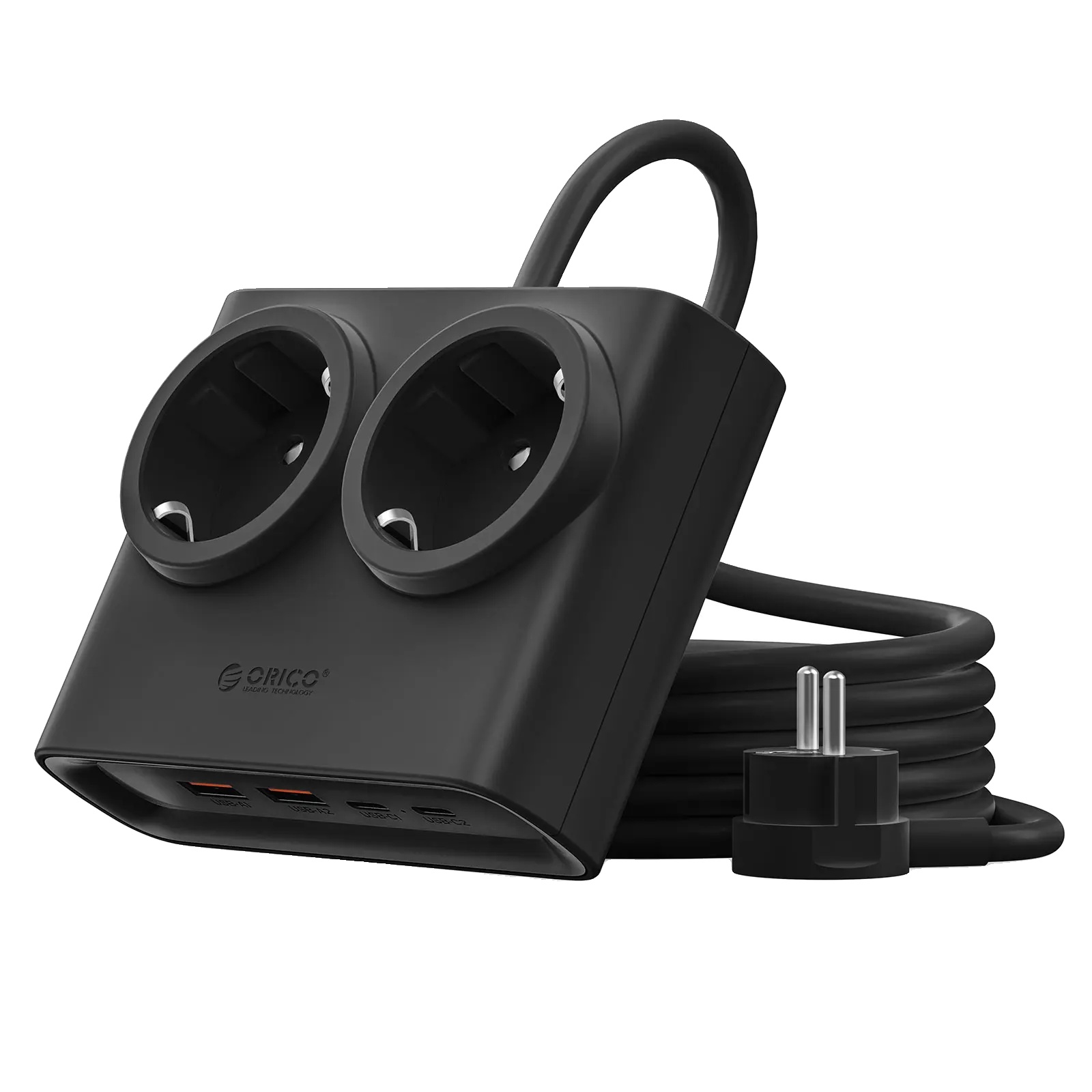 Steckdosenleiste, 2 Ac-steckdosen, 2 Usb-ports, 25w Eu Schwarz