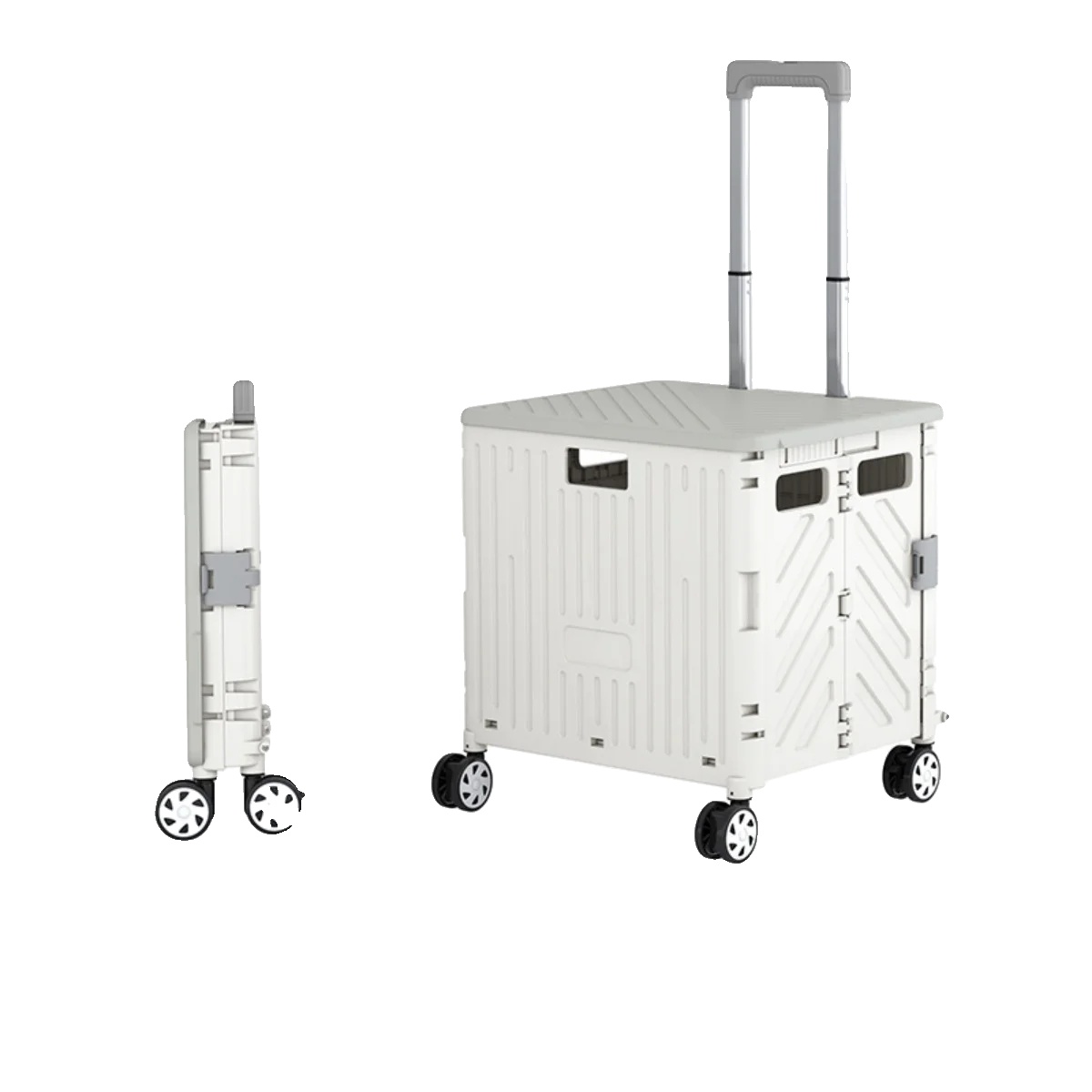 Zusammenklappbarer Einkaufswagen, Tragbares Design, Verstellbarer Griff, Weiss