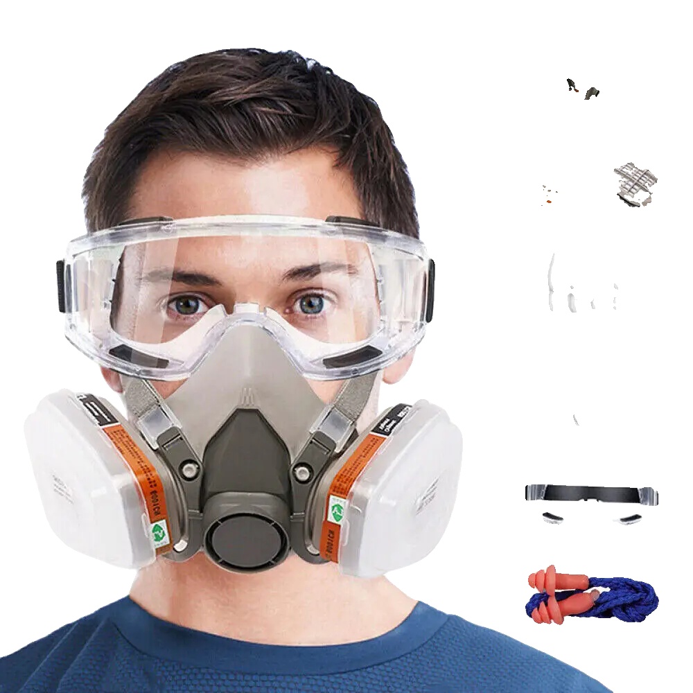 Gasmaske Und Atemschutzgerät, Hochwertiges Silikon, Doppelfiltrationssystem, Kf94 Schutzklasse, Integrierte Schutzbrille, Ohrstöpsel Enthalten