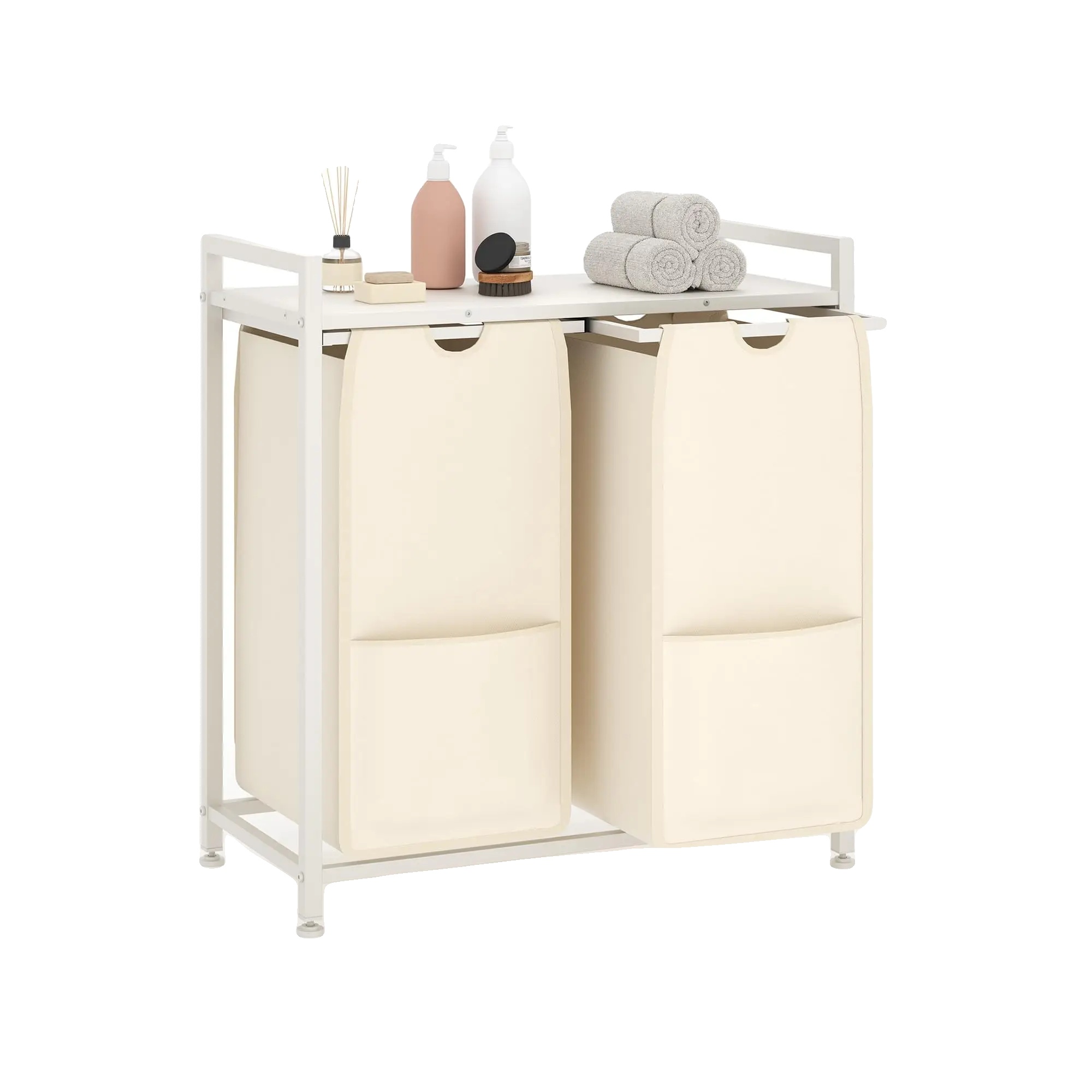 Wäschekorb, Ausziehbares Design, Robustes Oxford-gewebe, Weiß 2 Taschen