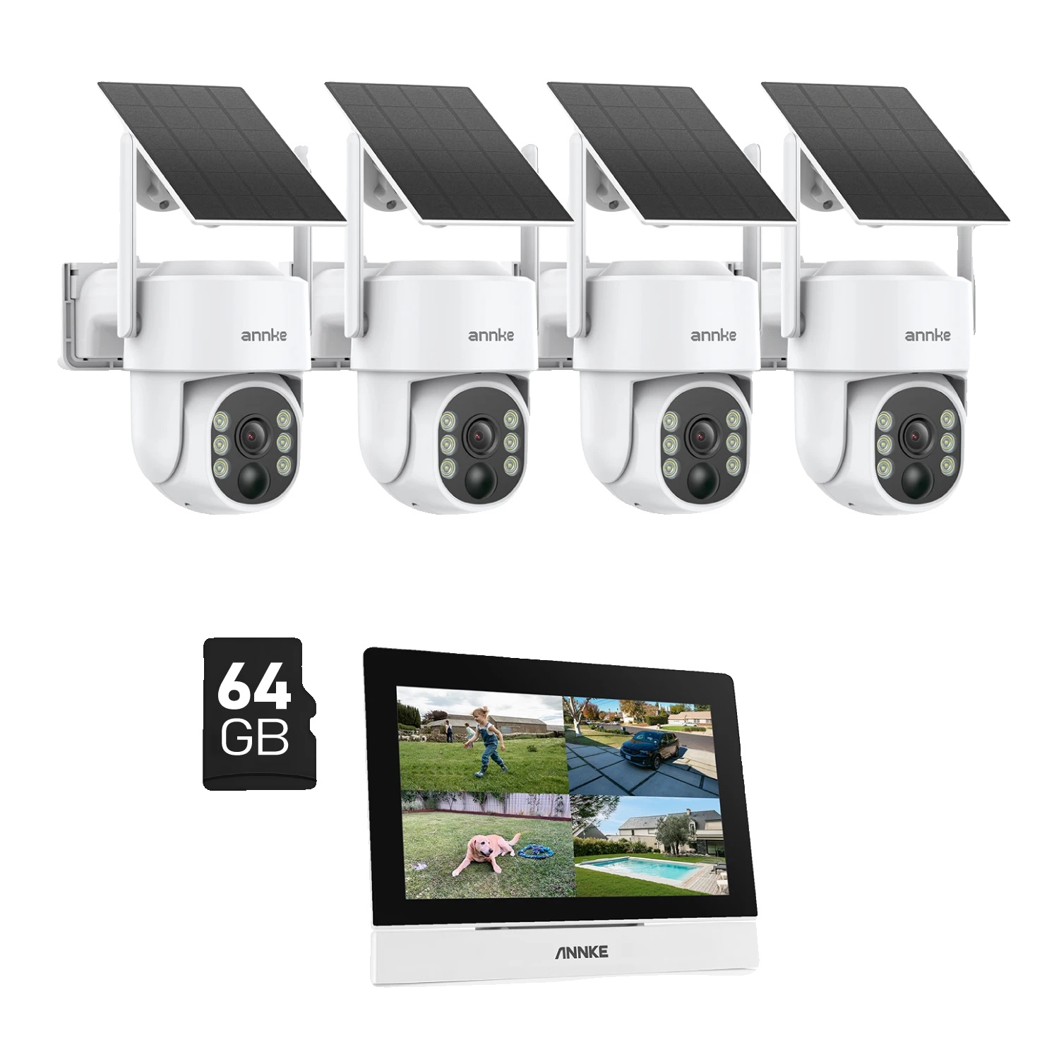 Sicherheitskamerasystem, Solarbetrieben, 4mp Auflösung, 4stück Kamera 64g Sd