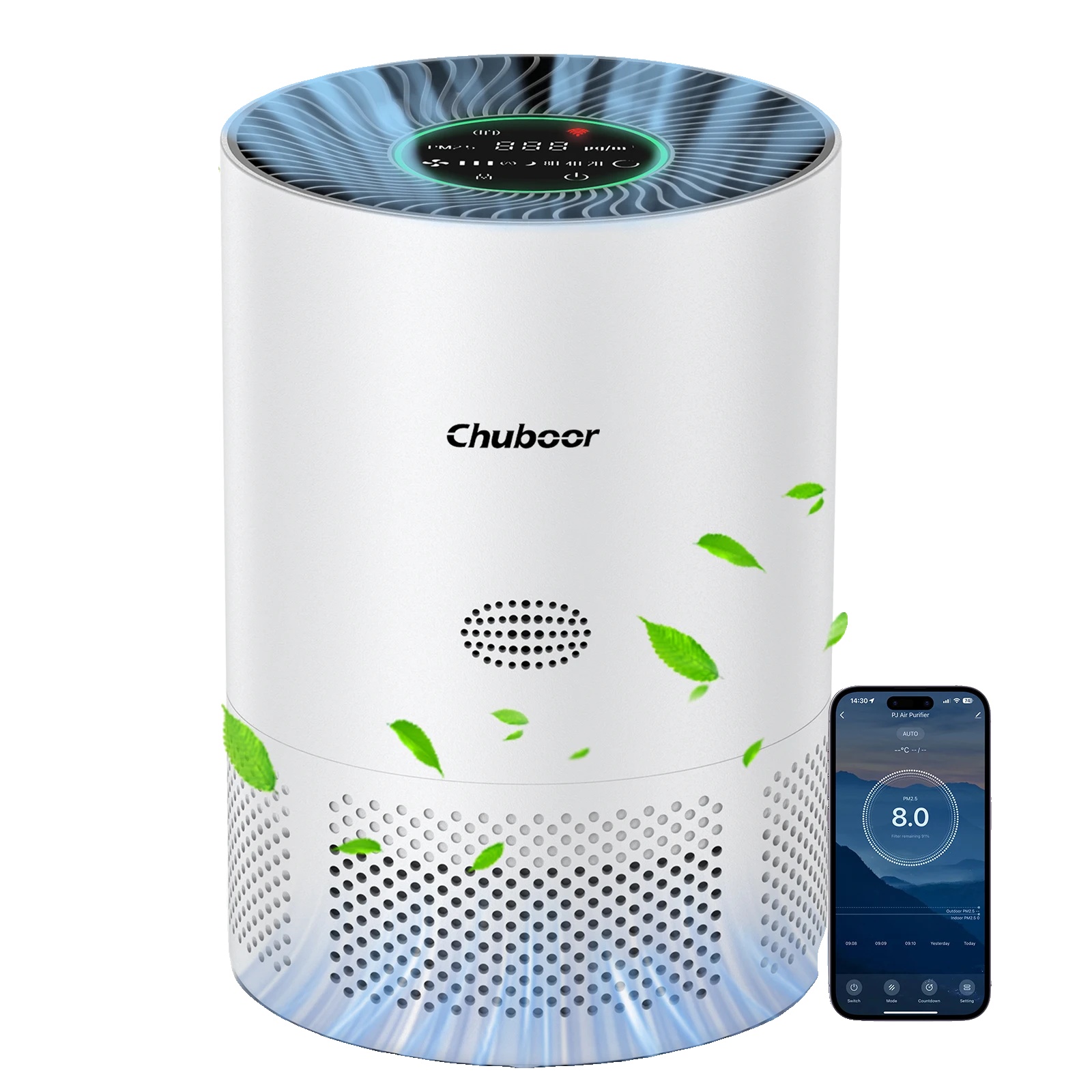 Luftreiniger, H13 Hepa-filter, Smarte Wi-fi-steuerung, Weiß-wifi