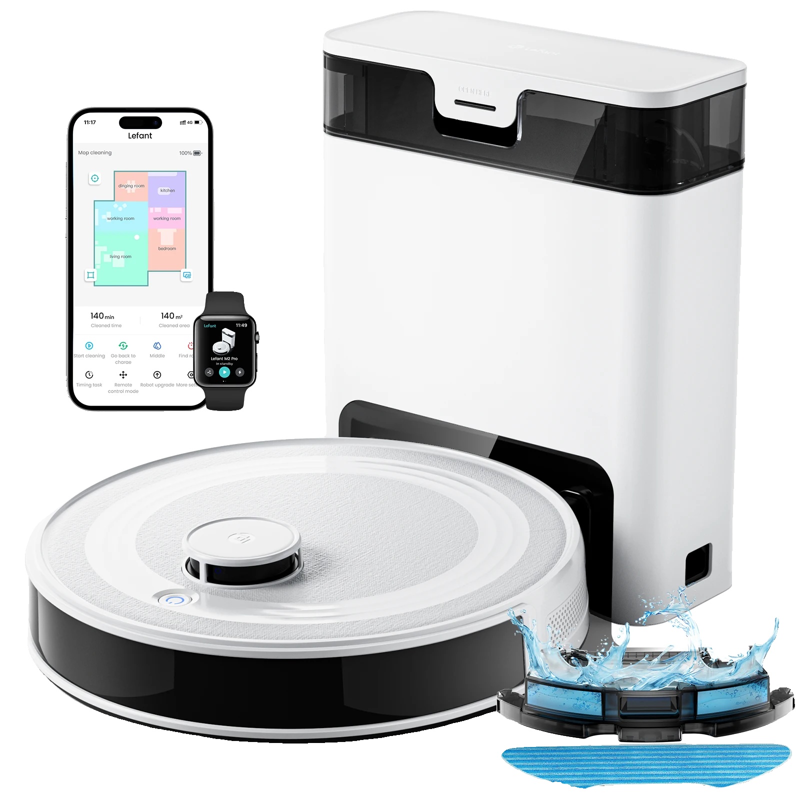 Robotersauger, Selbstentleerung, Lidar-navigation, M2s Pro-white