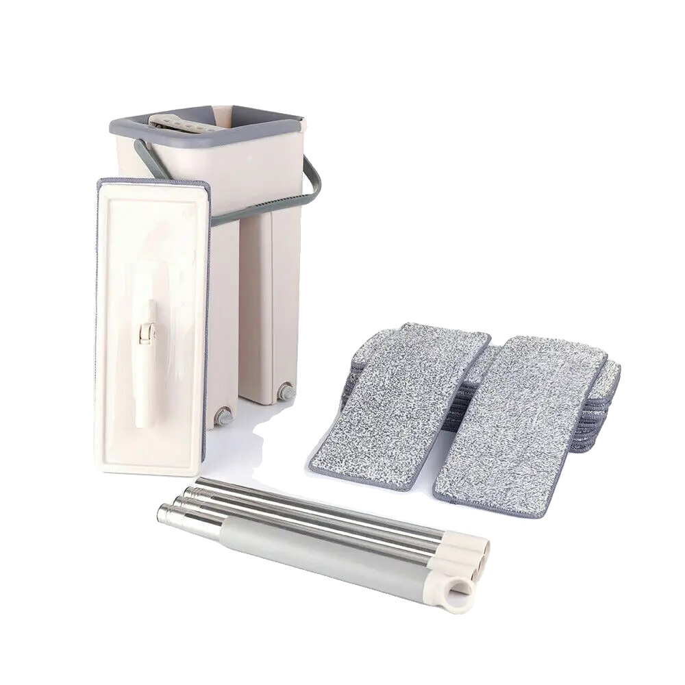 Wischmop-set, Langlebige Mikrofaser-pads, 360° Drehung, Weiss
