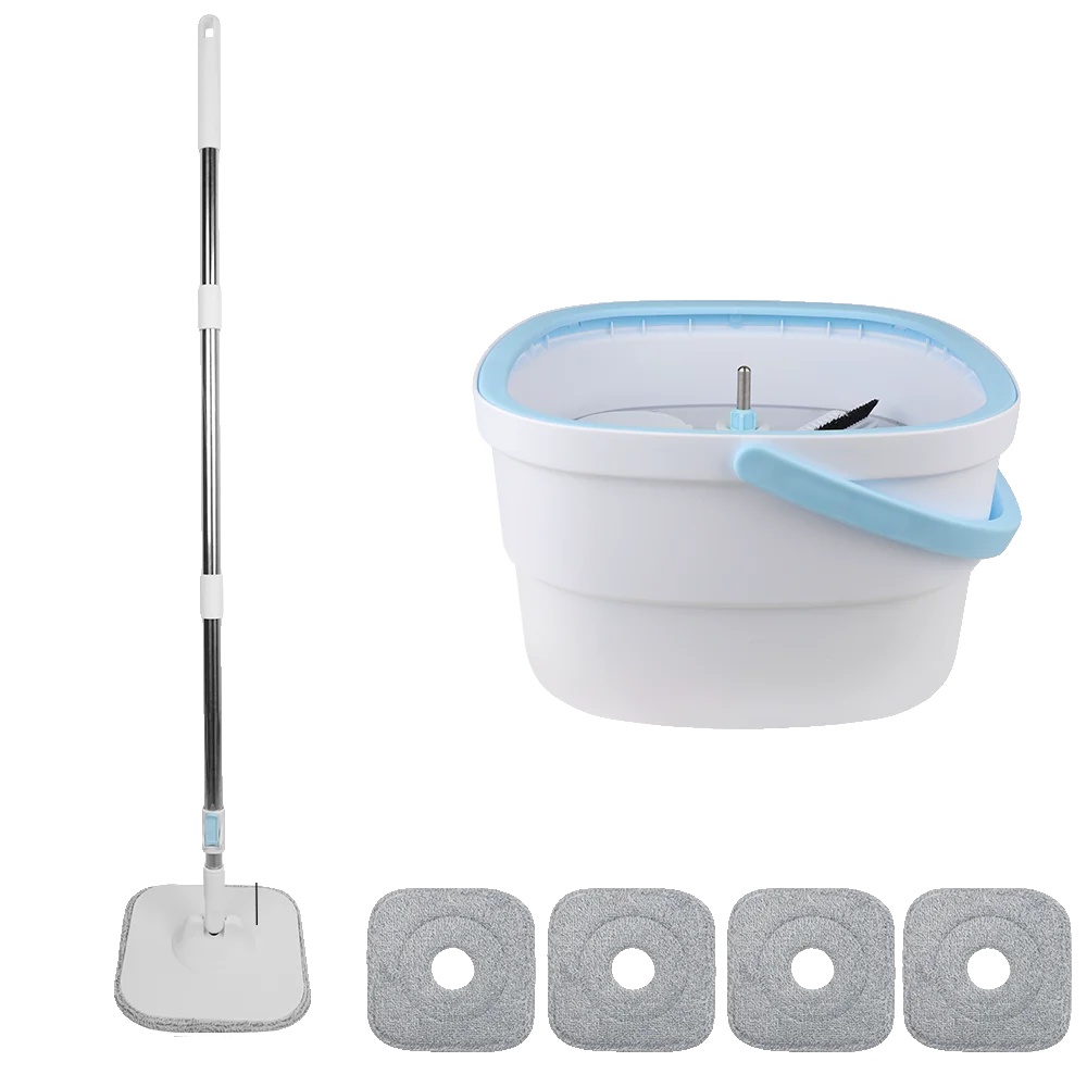 Wischmop-set, 360° Schwenkbarer Kopf, Abwassertrennung Design, Weiss