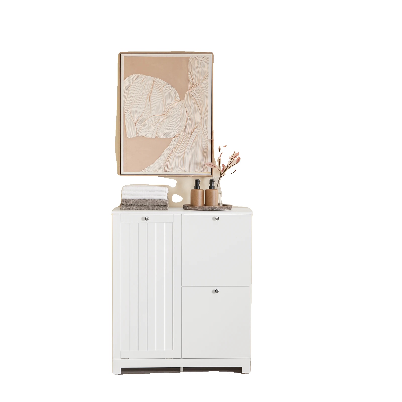Badezimmerschrank, Einschließlich Wäschekörbe, Platzsparendes Design, Weiss