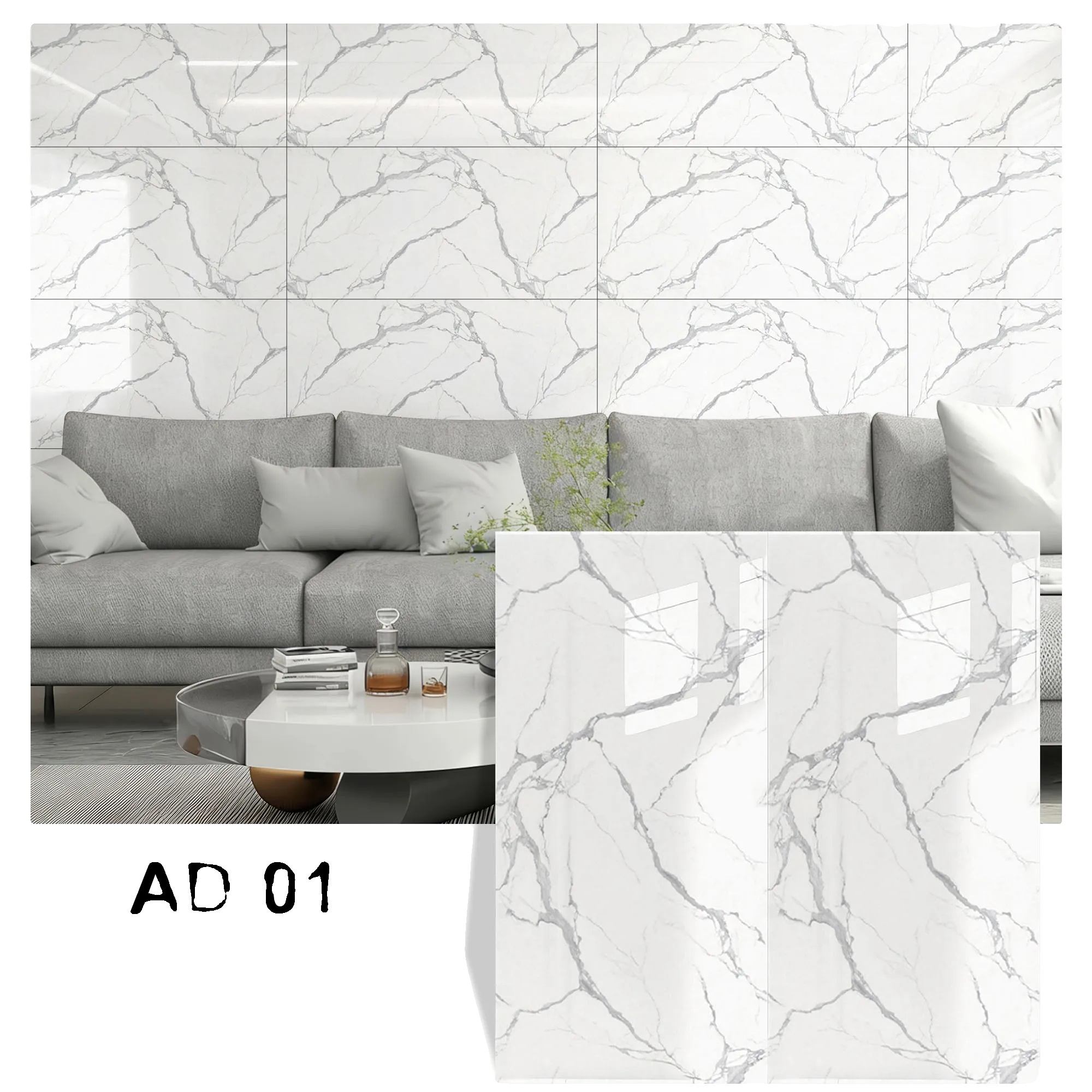 Marmorfliesen-aufkleber, Wasserdichtes Pvc, Einfache Installation, 01 Stil 60x30cm, 100stk