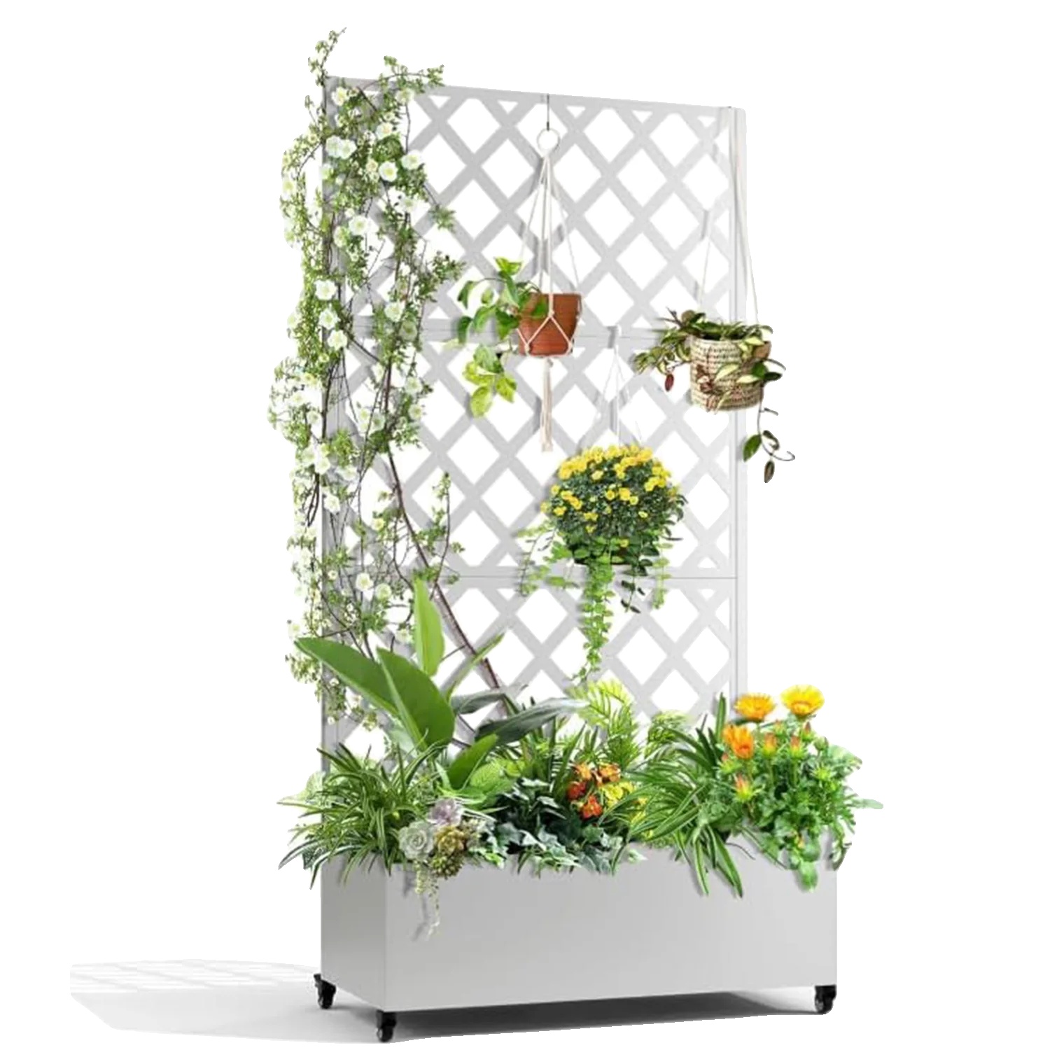 Gartenbeet Pflanzkasten, Bewegliches Design, Integrierter Sichtschutz, Weiß