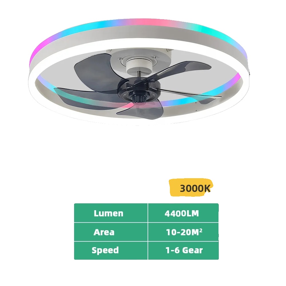 Deckenventilator, Rgb-beleuchtung, Einstellbare Geschwindigkeit, Weiss
