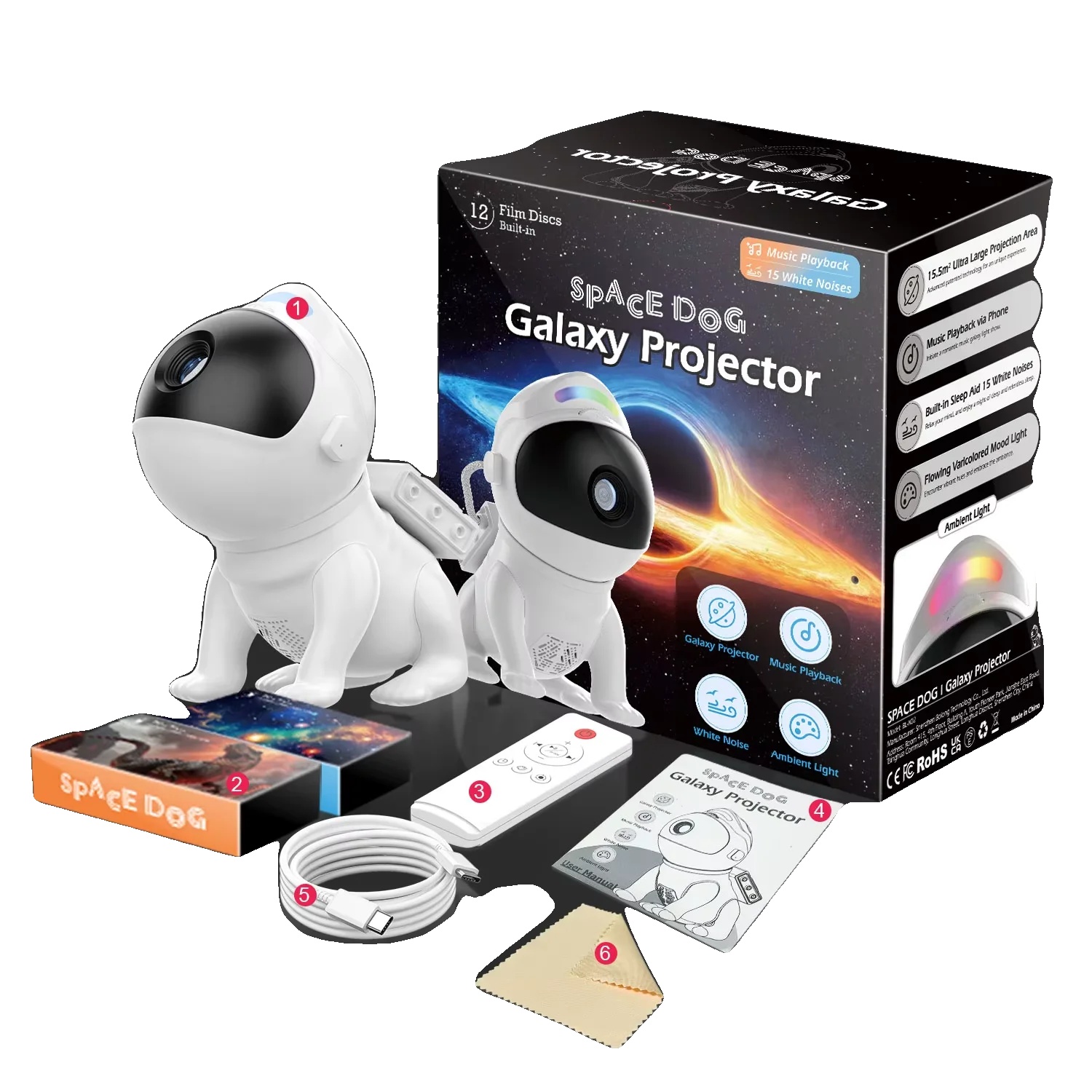 Nachtlicht, 13 Thematische Filme, Bluetooth-lautsprecher-funktionalität, Bl-x02-weiß