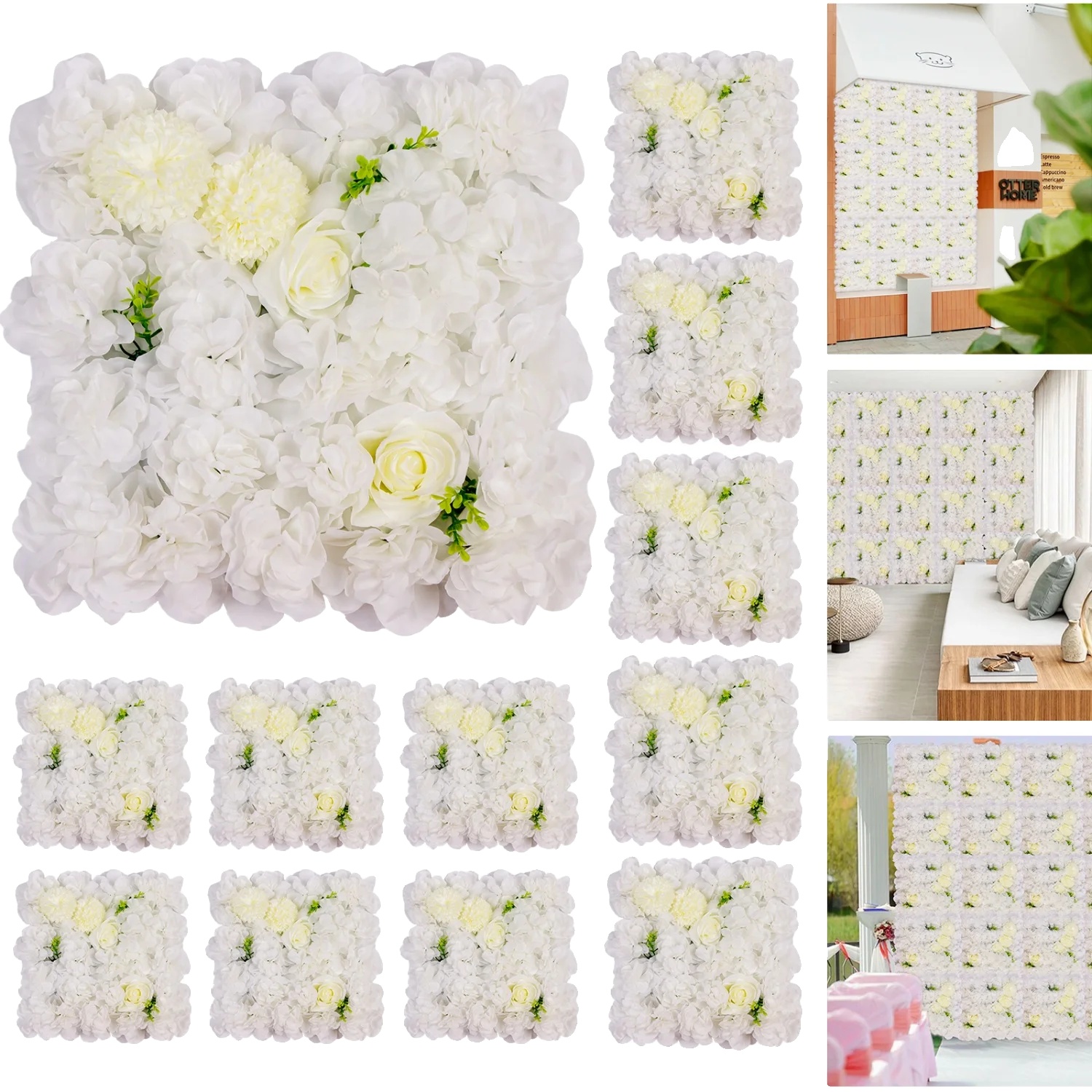 Floral Wandpaneel, Künstliches Blumendesign, Vielseitige Dekoration, Weiss