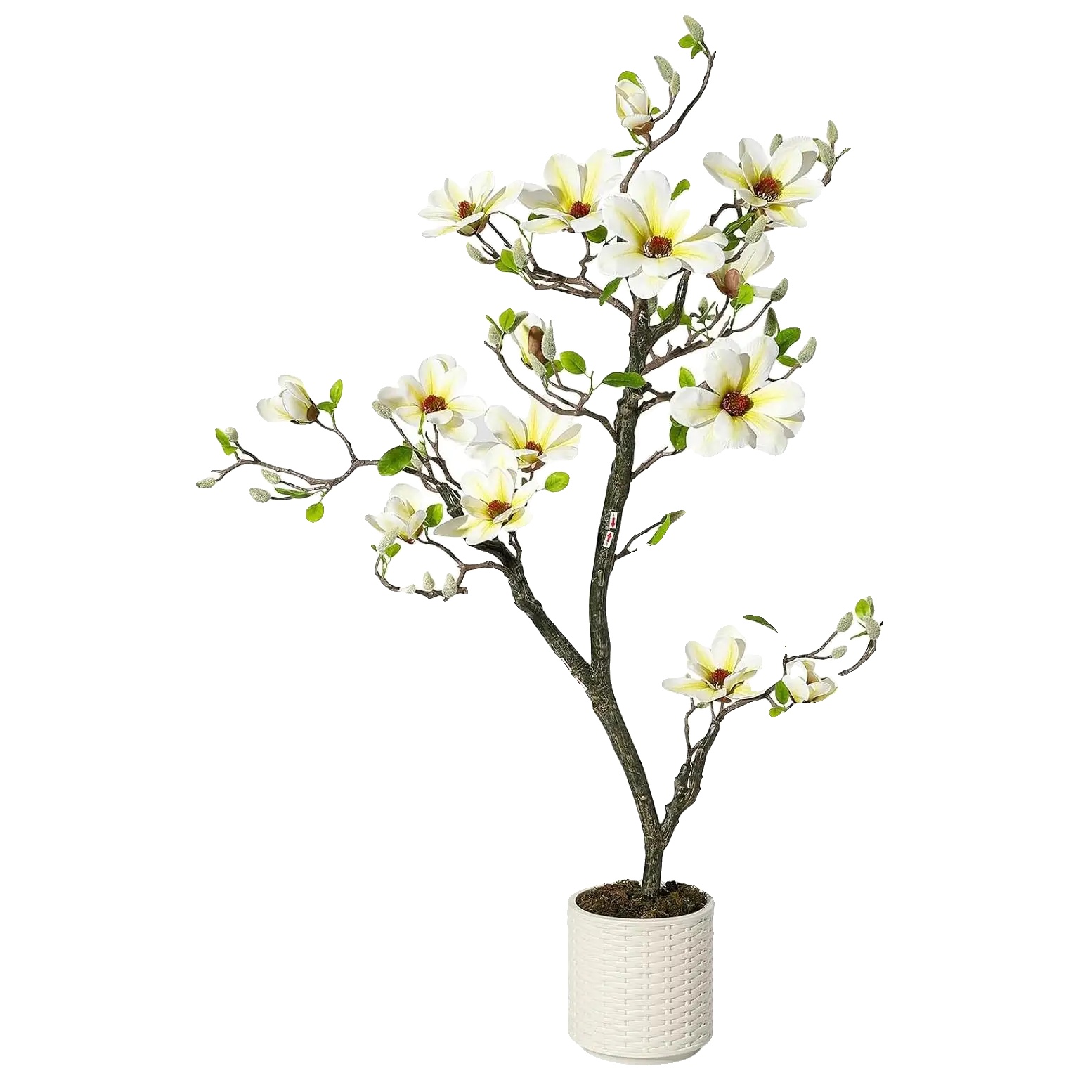 Faux-magnolienpflanze, 1,2 Meter Höhe, Polyester-material, Wasserdicht Und Uv-beständig, Beschwerter Fuß Für Stabilität, Verstellbare Äste