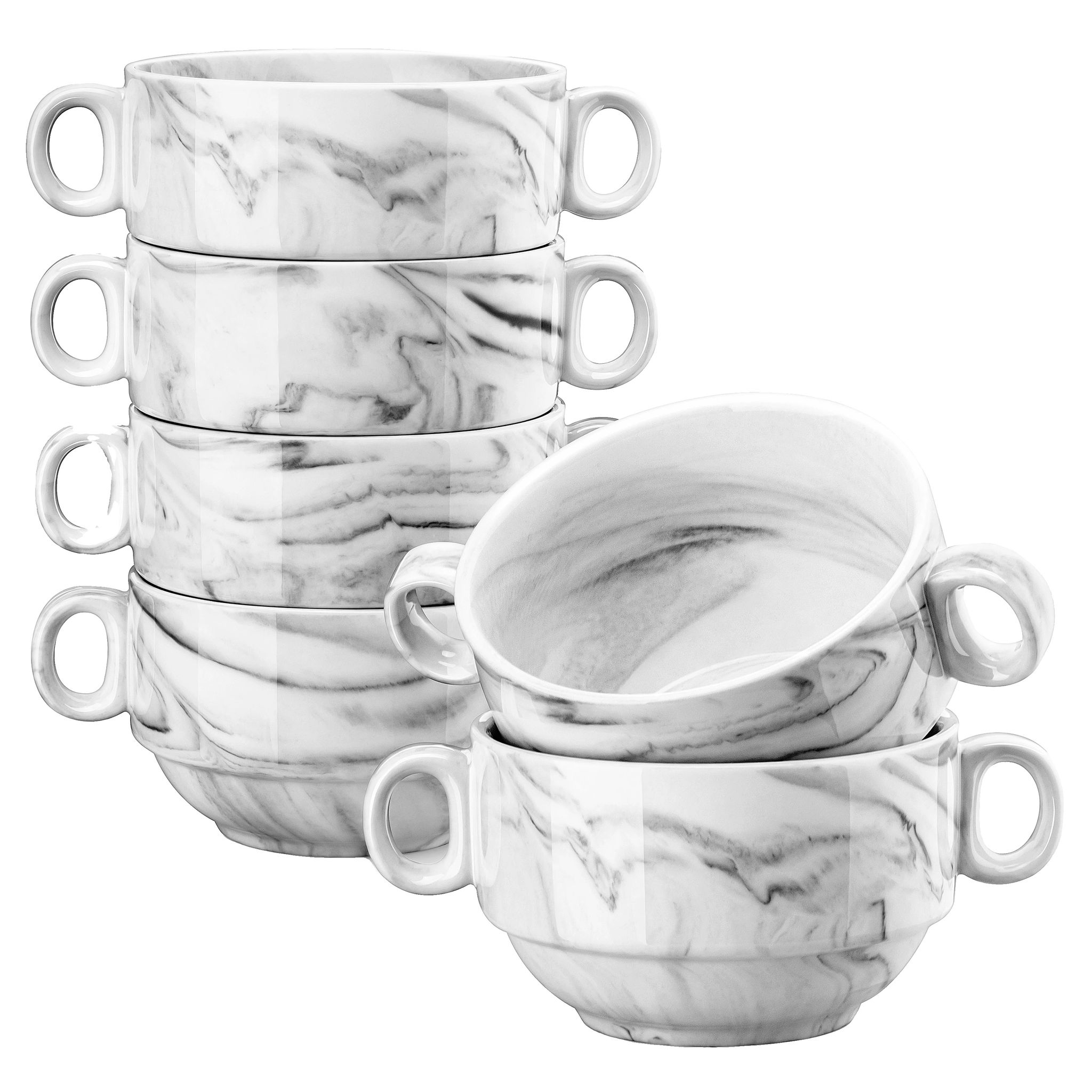 Salatschüsseln, Porzellan, Ergonomische Doppelgriffe, 6 Pcs