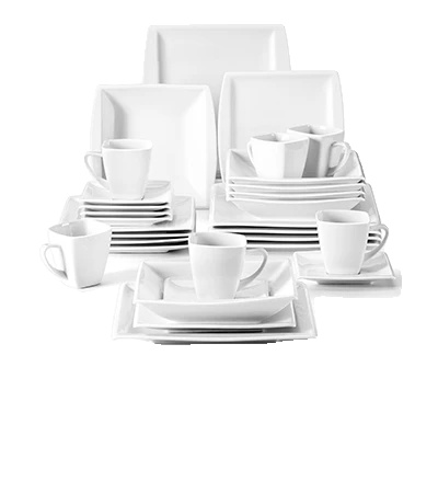 Geschirrset, Modernes Design, Umweltfreundliches Material, Weiß 30 Stück