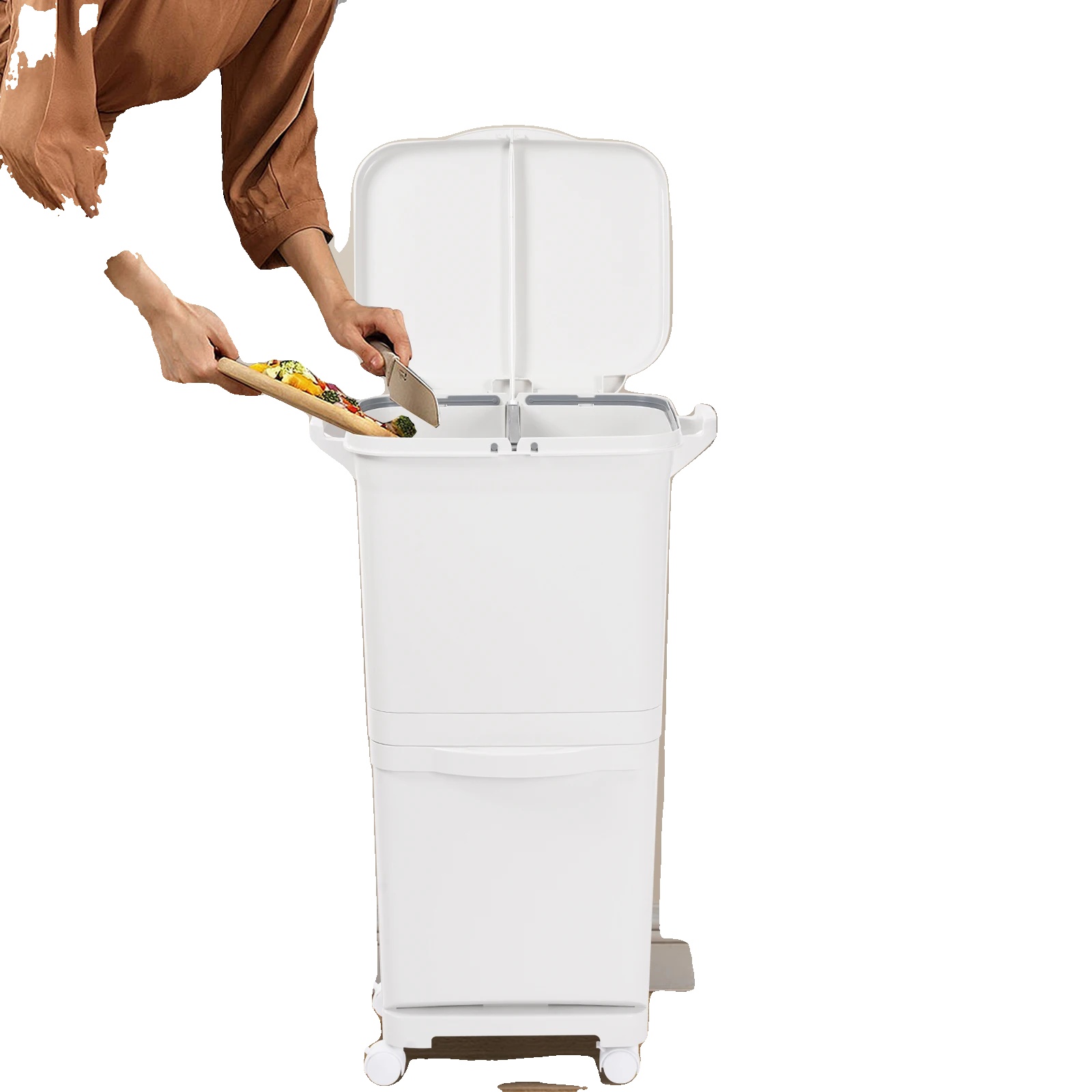 Mülltonne, 45l Fassungsvermögen, Modernes Design, 33,4 X 24,3 X 79,5 Cm, 4 Räder (2 Mit Bremsen), Spritzgussverfahren