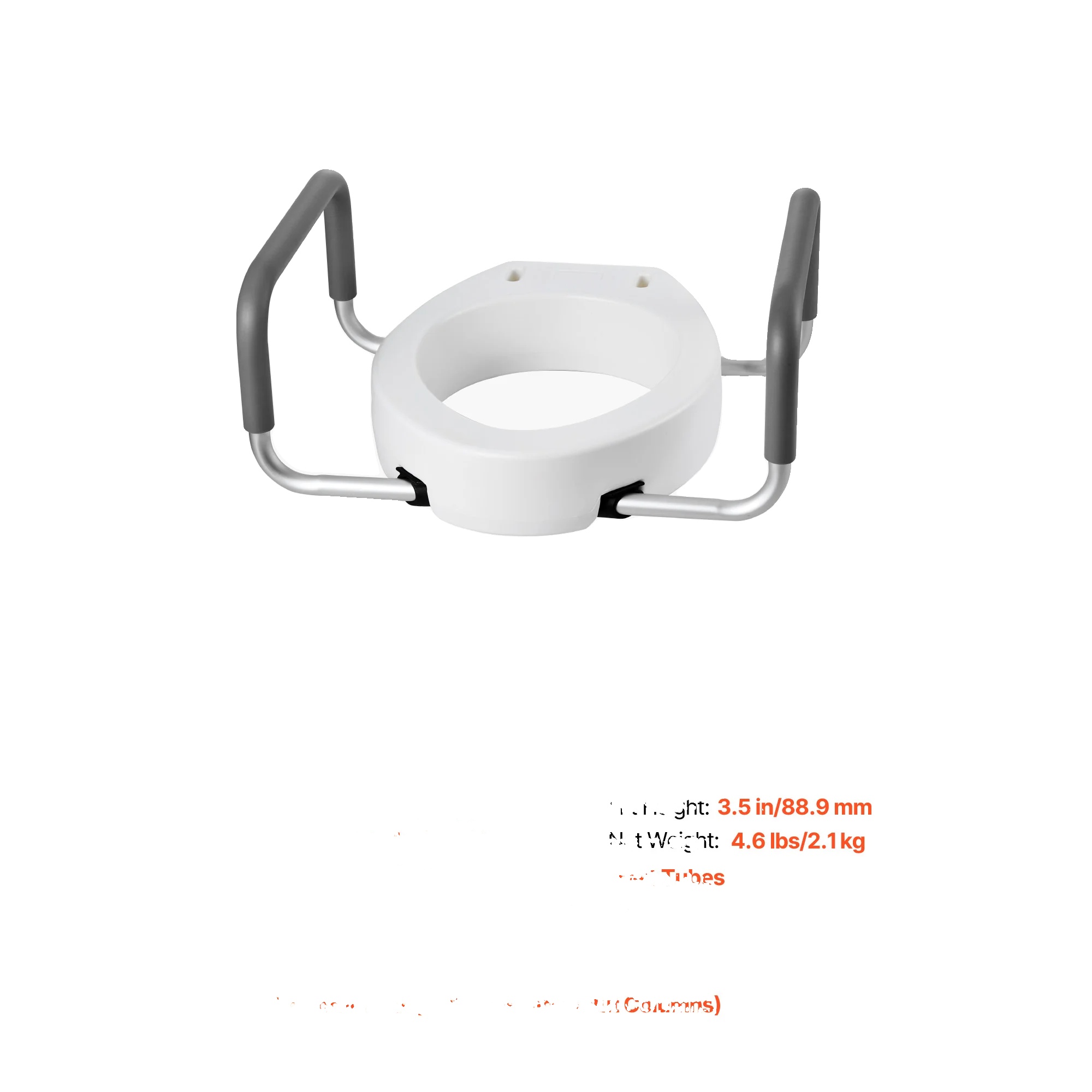 Erhöhter Toilettensitz, 136 Kg Tragfähigkeit, 8,9 Cm Erhöhung, Verlängerte Armlehnen
