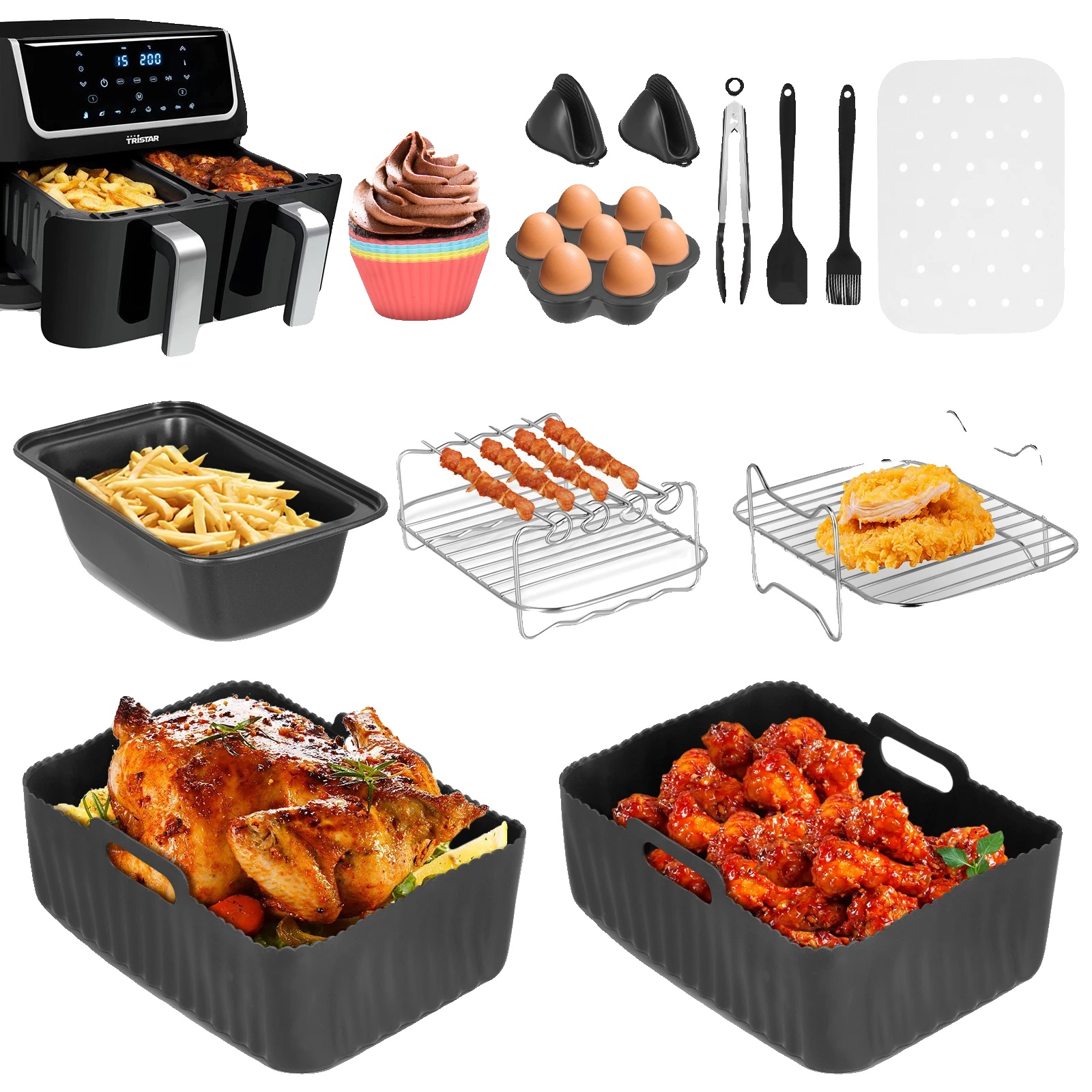 Luftfritteusen-zubehör, Komplettes Kochset, Dual-zonen-kompatibilität, Weiss