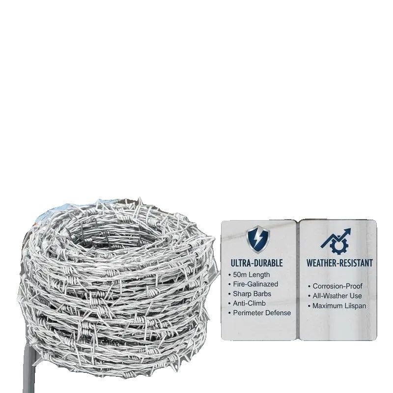 Stacheldraht, Verzinkter Stahl, 50 M Länge, Weiss
