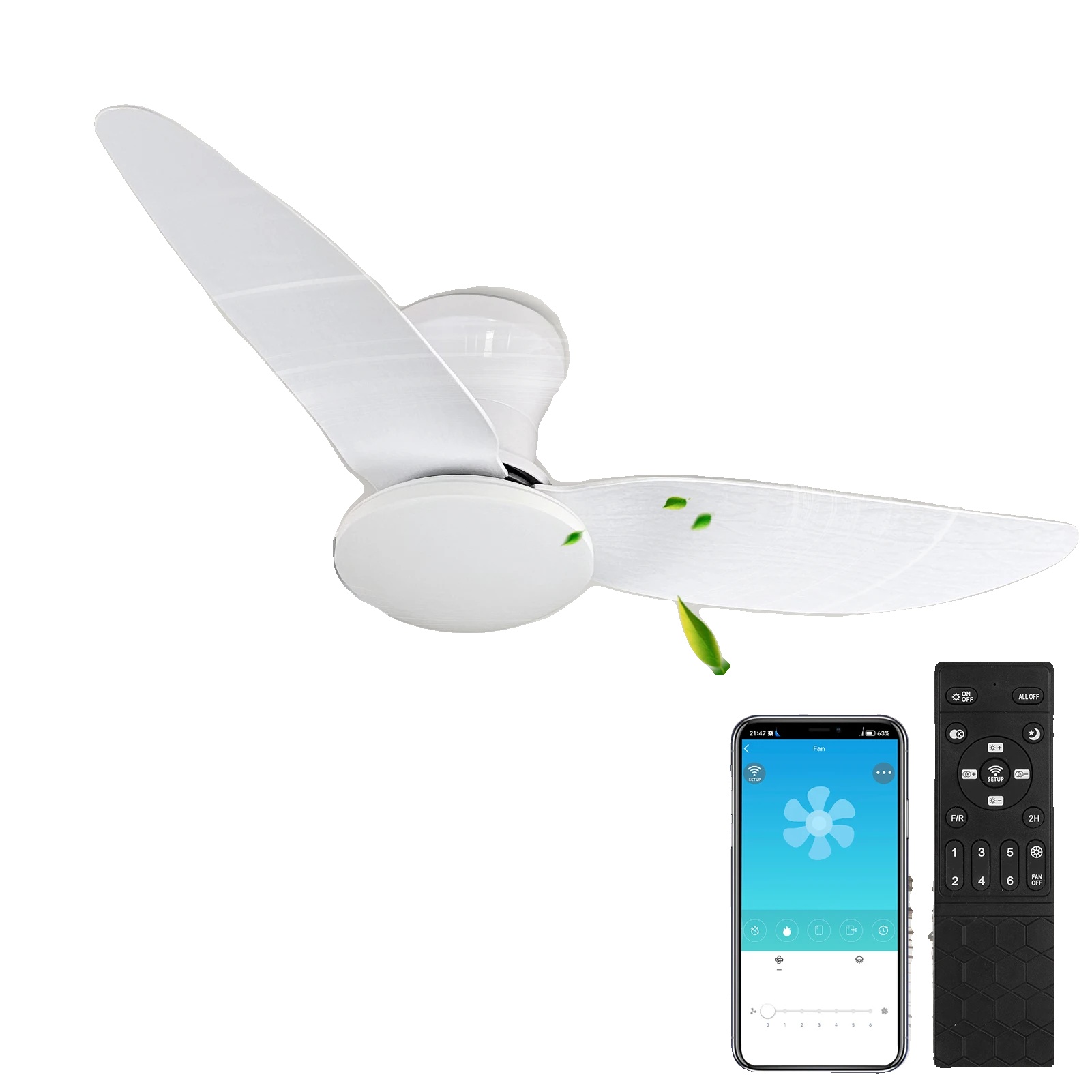 Deckenventilator Licht, Fernbedienung, Dimmbar, Mitsuba Weiß, 5pc