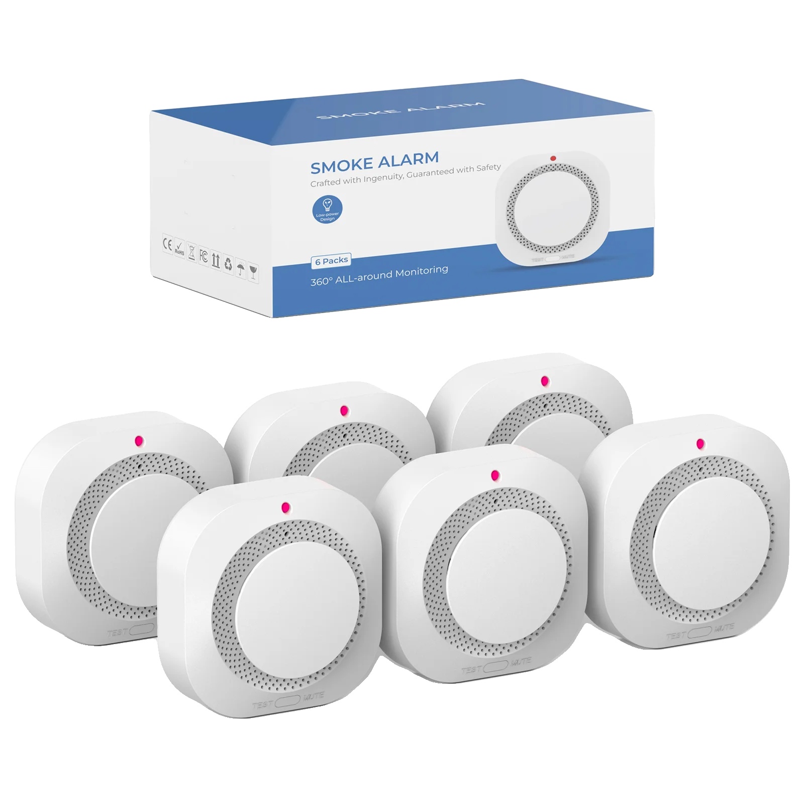 Rauchmelder, Echtzeitwarnung, Hochvolumiger Alarm, 6pcs