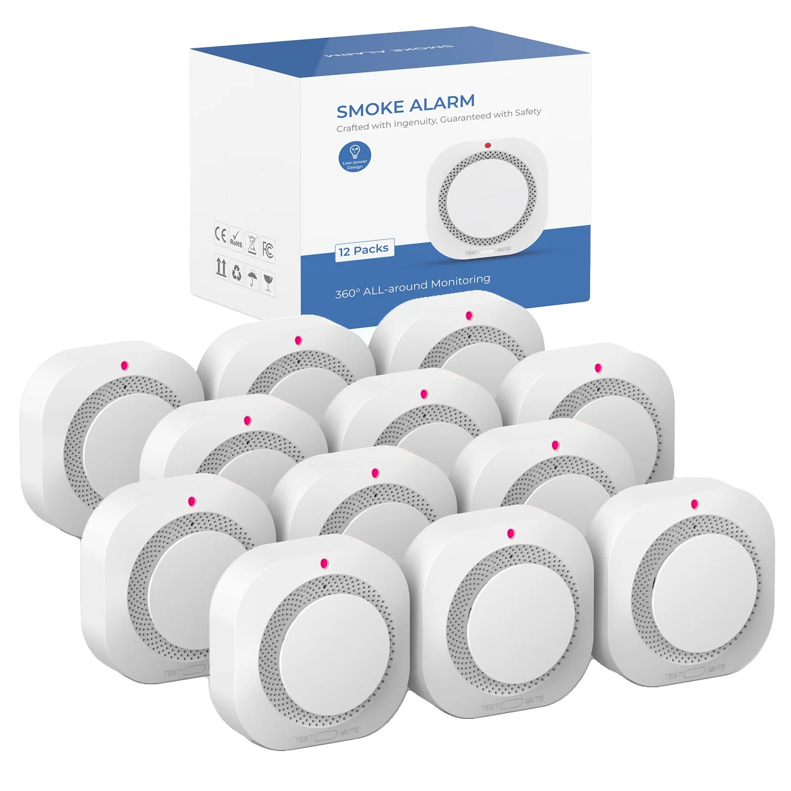 Rauchmelder, Echtzeitwarnung, Hochvolumiger Alarm, 12pcs