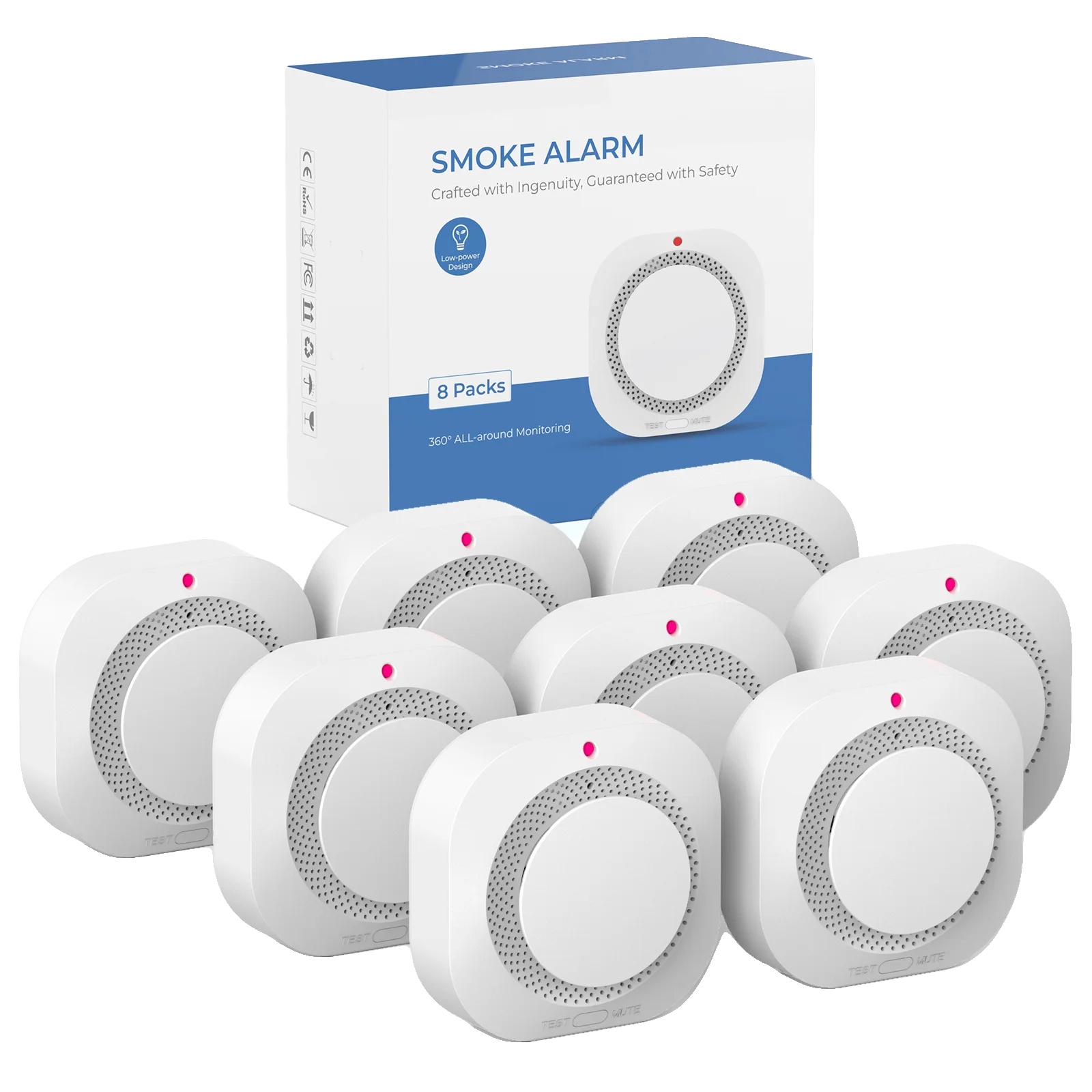 Rauchmelder, Echtzeitwarnung, Hochvolumiger Alarm, 8pcs