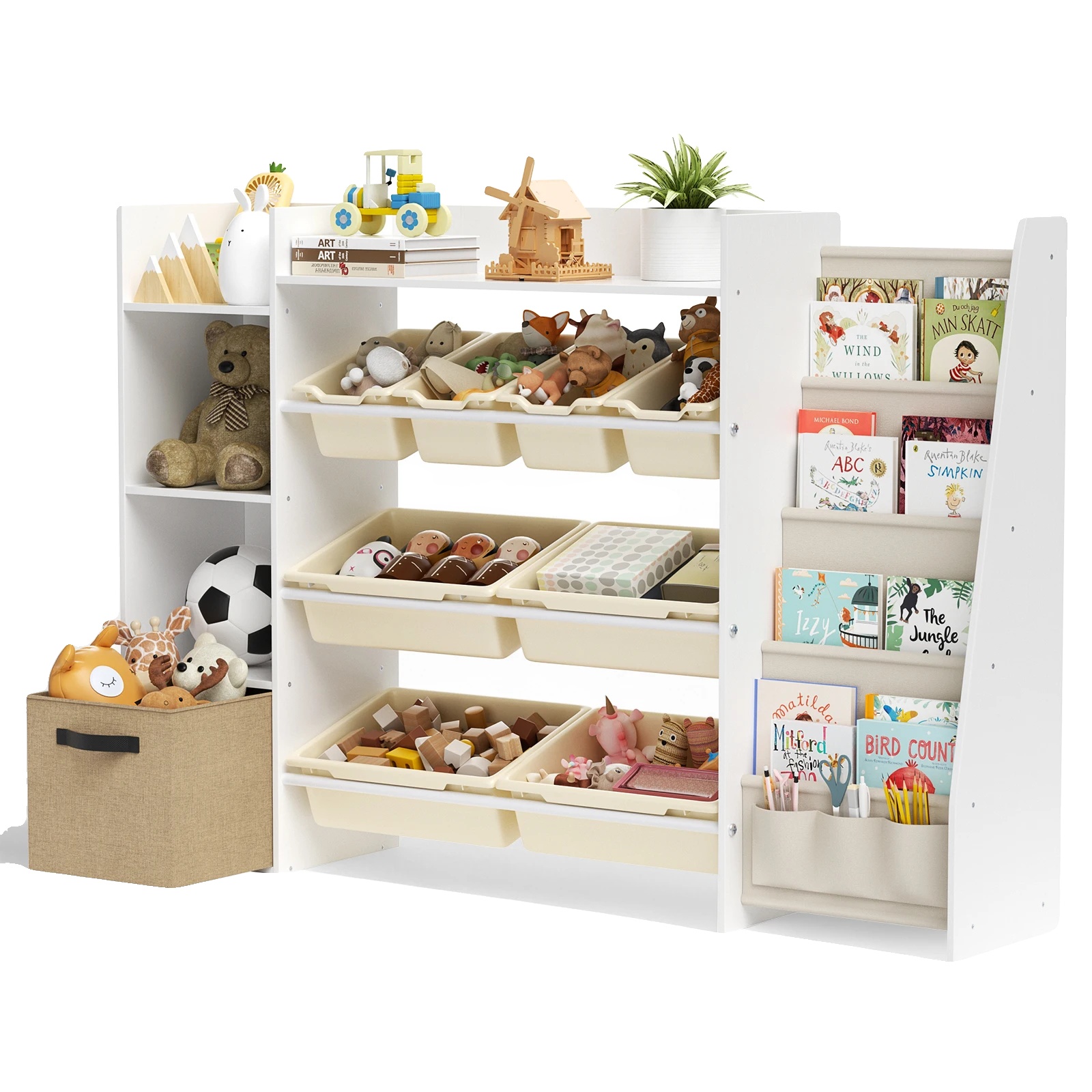 Kinderbuchregal, Multifunktionale Spielzeugaufbewahrung, Sling-buchregal-design, Multi