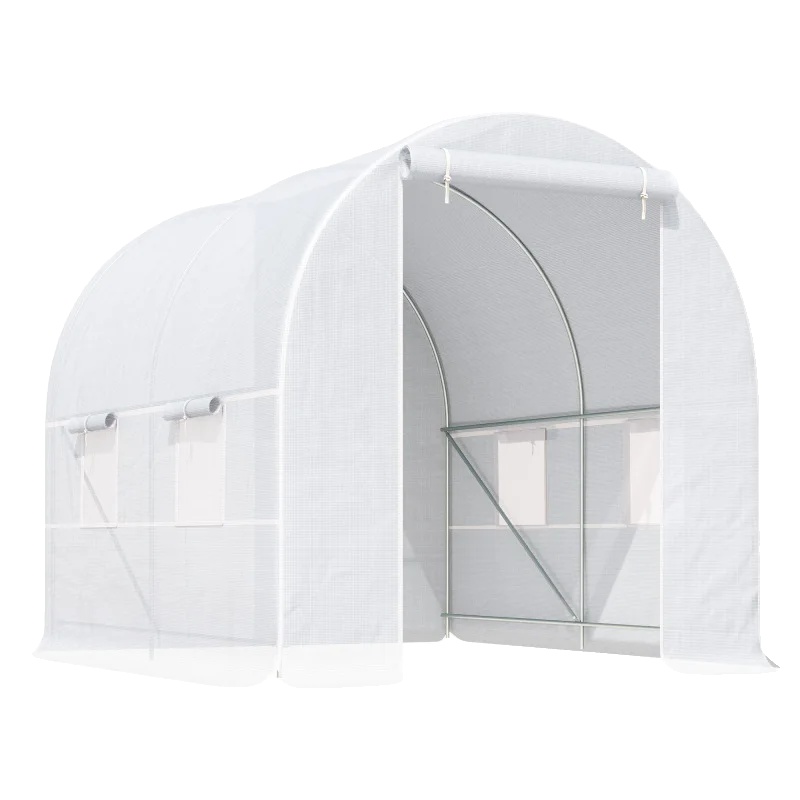 Gewächshaus, Langlebige Pe-kunststoffabdeckung, 245 Cm Länge, 200 Cm Breite, 200 Cm Höhe, 6 Rollbare Fenster