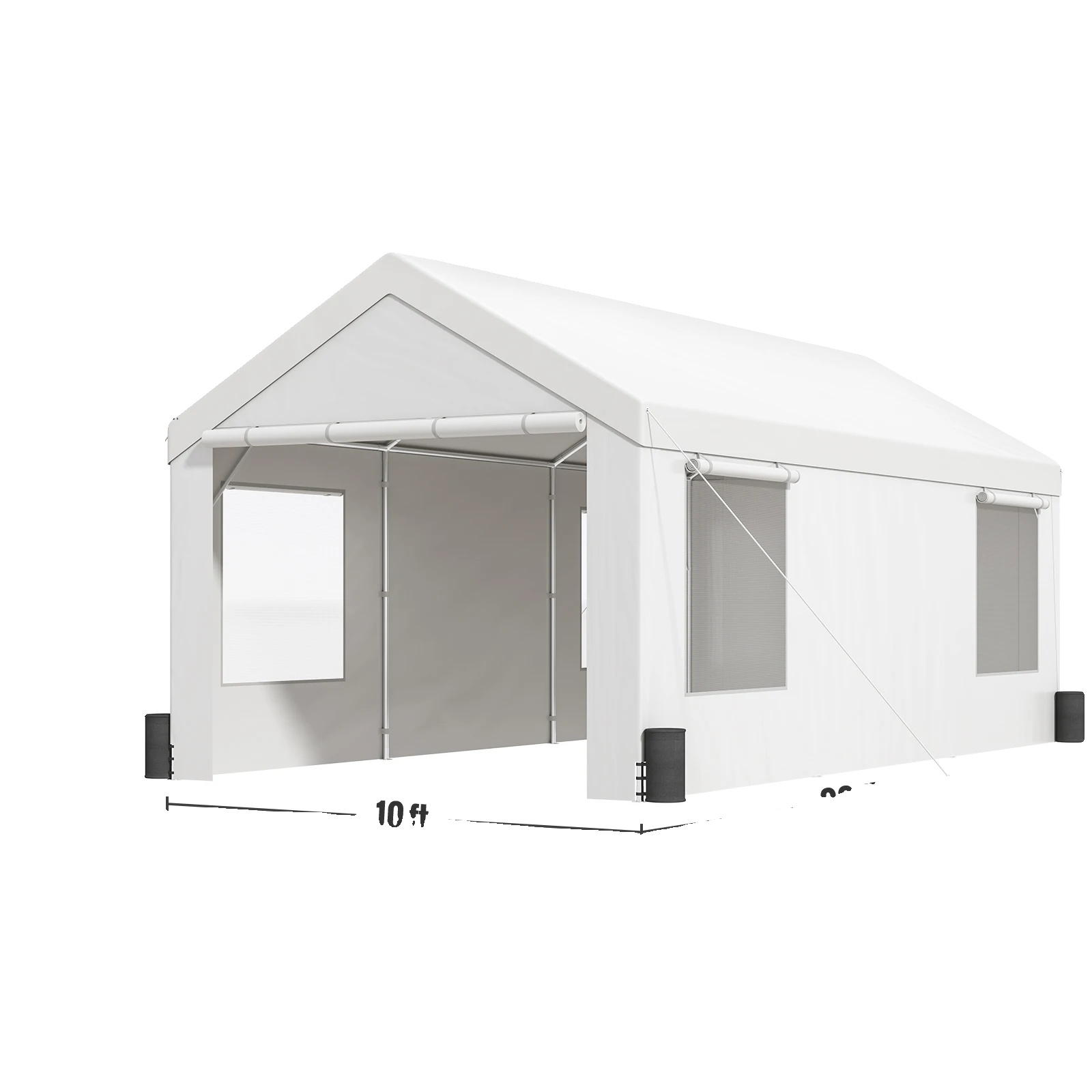 Carport, Schwerlast-metallrahmen, Belüftetes Design, 10x20ft Weiß