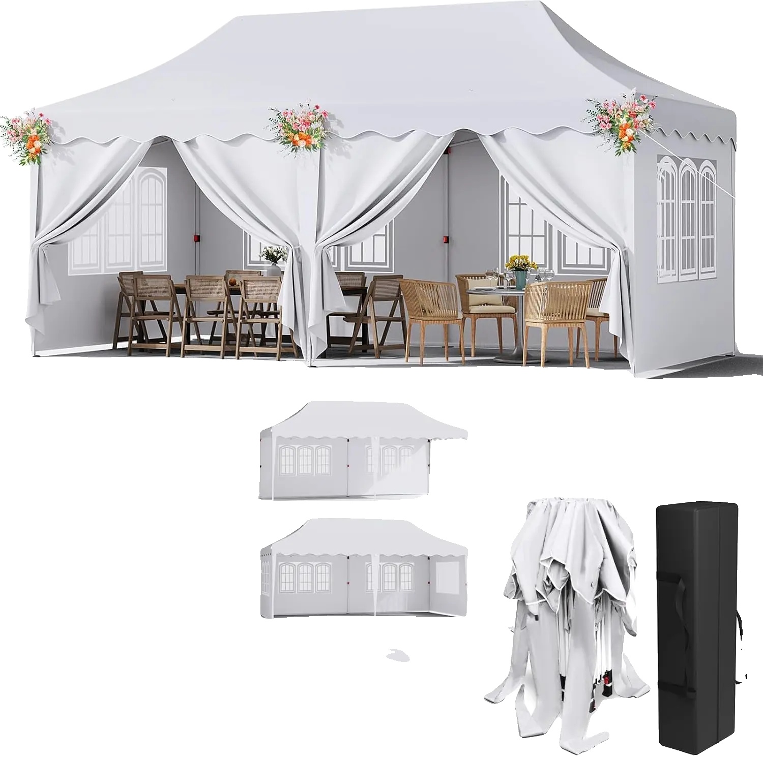 Pavillon, Wasserdichtes Design, Abnehmbare Seitenwände, Weiß