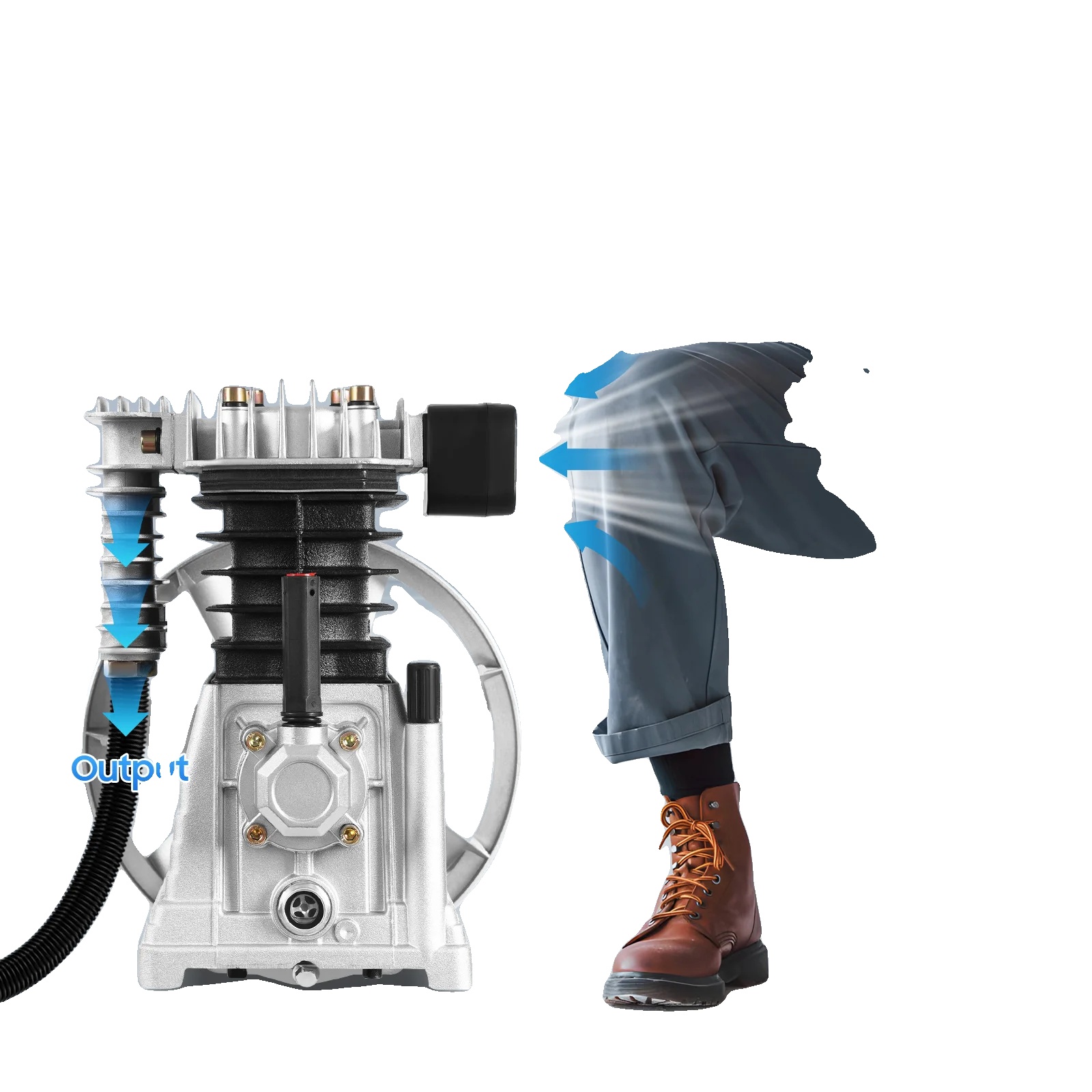 Luftkompressor Pumpenkopf, Material: Aluminium Und Eisen, Maximale Druck: 1,0 Mpa, Fördervolumen: 250 L/66 Gal/min, Passende Motorleistung: 2,2 Kw,