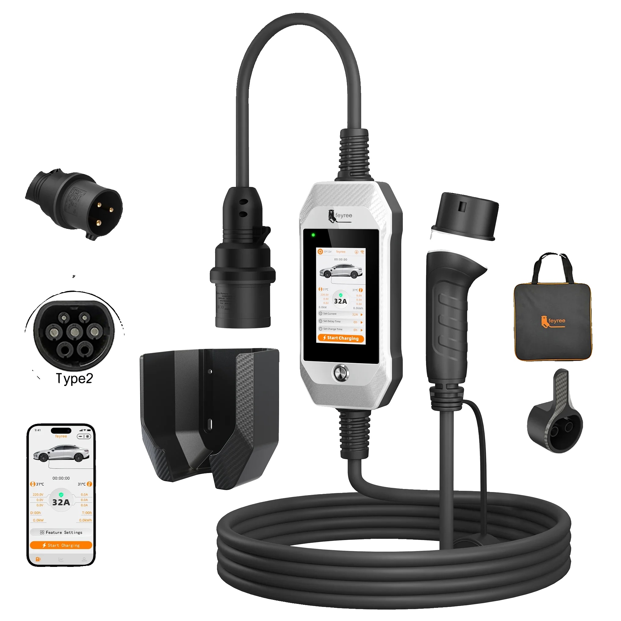 Ev-ladegerät, Smart Wifi-steuerung, 11 Kw Leistungsabgabe, Reines Weiß