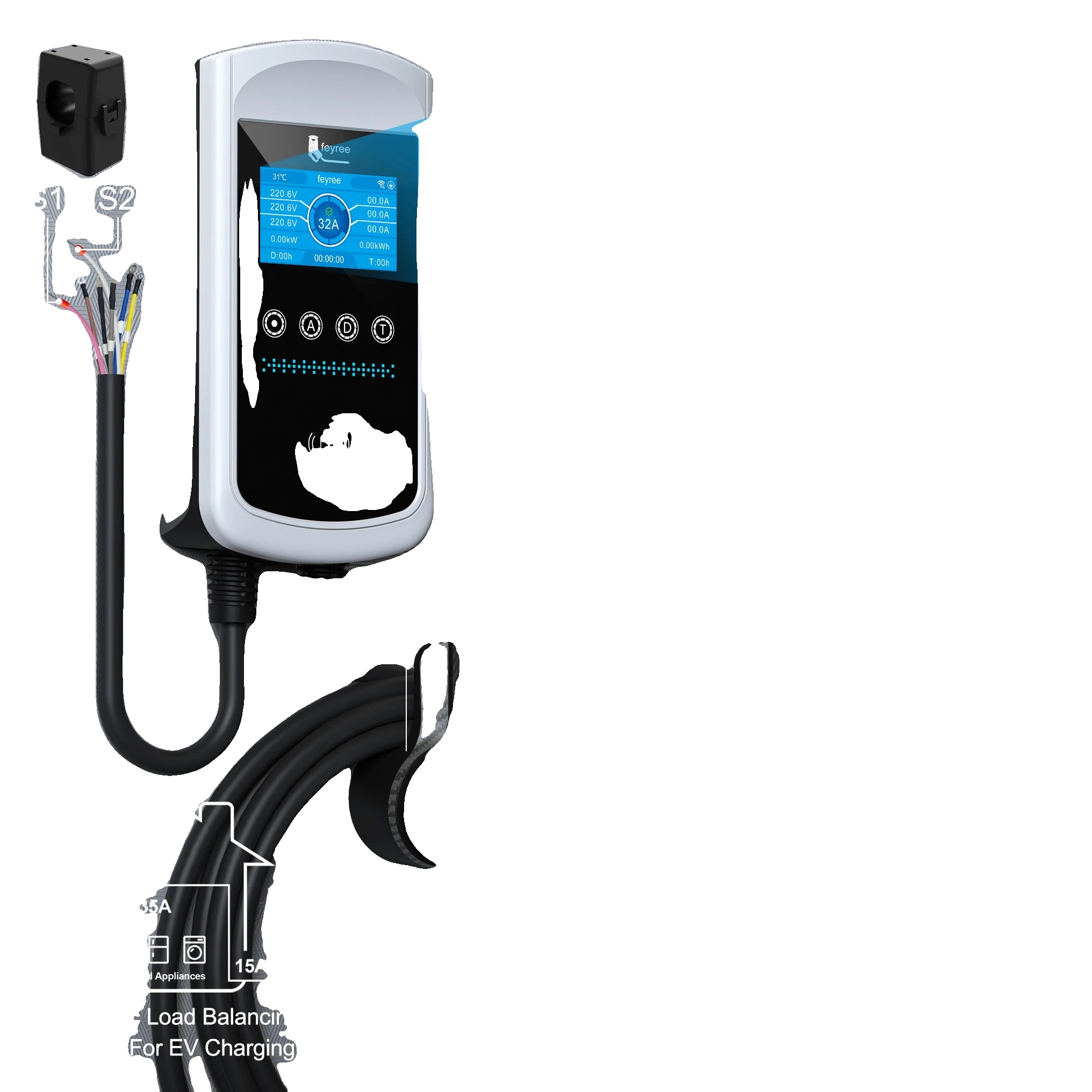 Typ 2 Ev-ladegerät, 4,3-zoll Lcd-display, Ip65 Wasserdicht, 22kw 32a 3 Phasen, Typ2, Nan, Nan