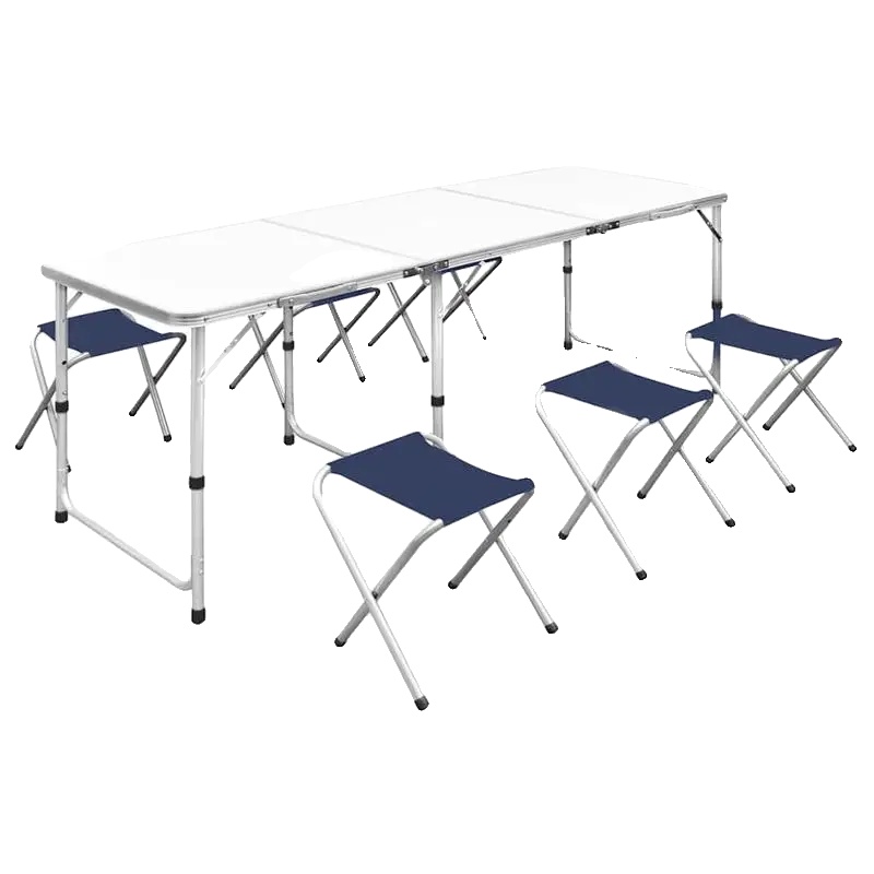 Klapp-camping-tischset, Tragbares Design, Inklusive 6 Hockern, Weiß