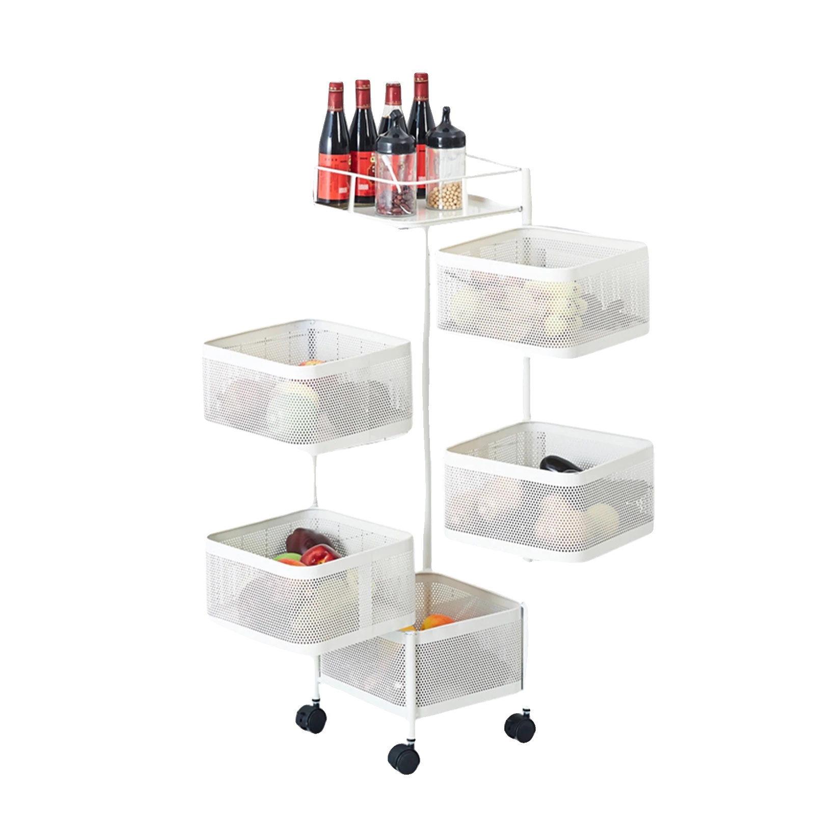 Drehbarer Lagerregal, 5-schicht-design, Einfache Mobilität, Weiss