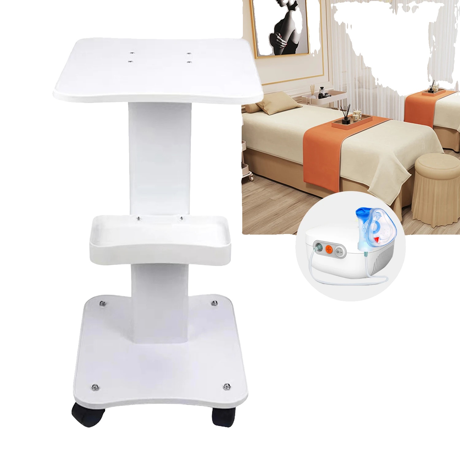 Schönheitsinstrumentenwagen, Große Kapazität Tray, 360° Leise Rollen, Weiß